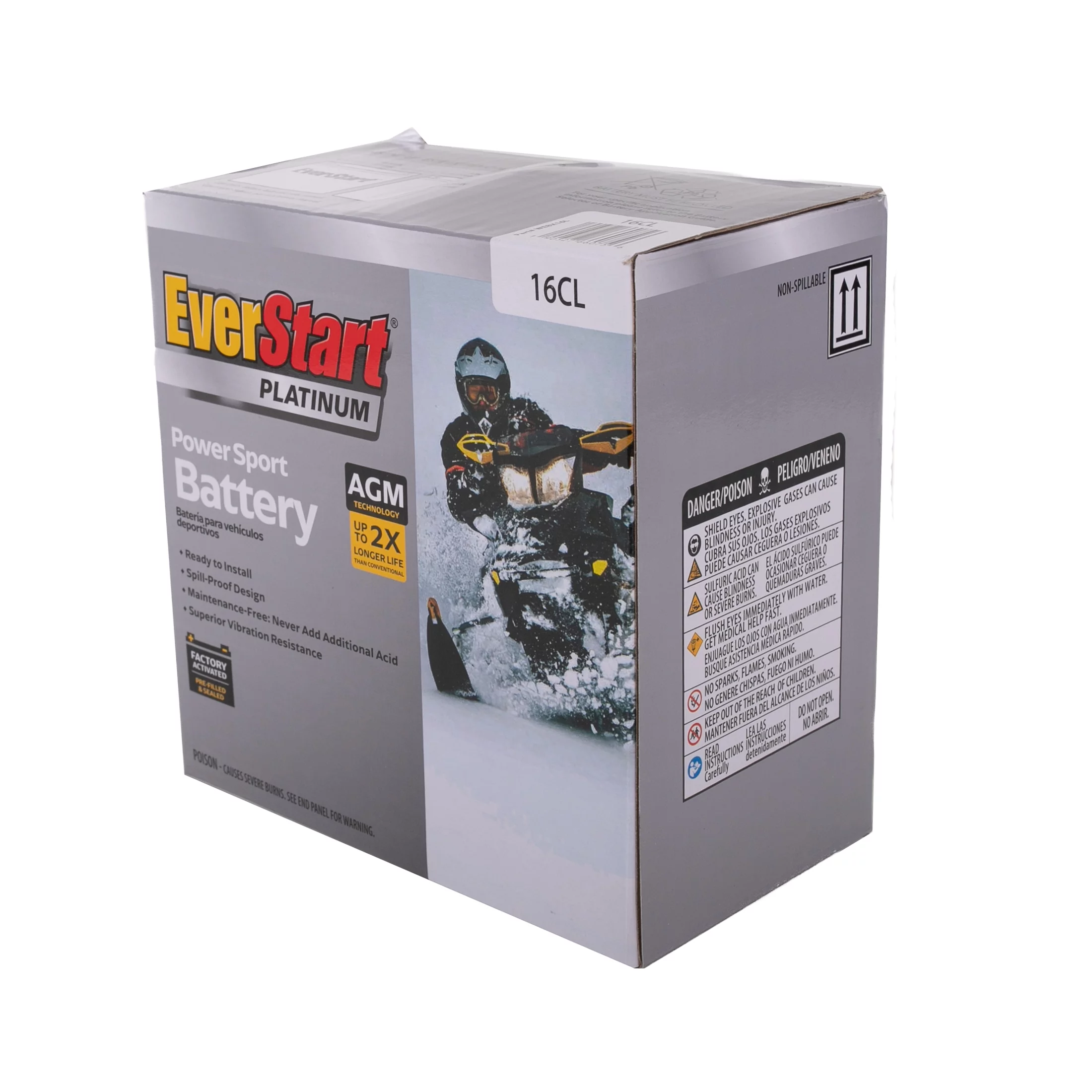 EverStart PowerSport Factory Activated AGM Motorcycle Battery EBX16CL, 12 Volt, 230 CCA