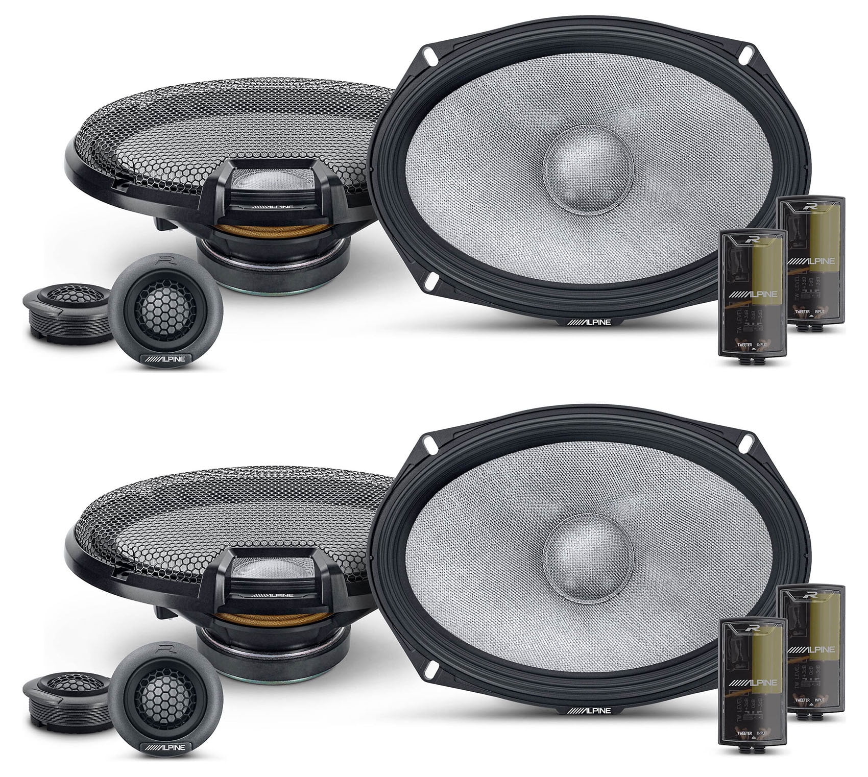 (2) Pairs Alpine R2-S69C 6×9″ 2-Way Component Car Audio Speakers High-Resolution