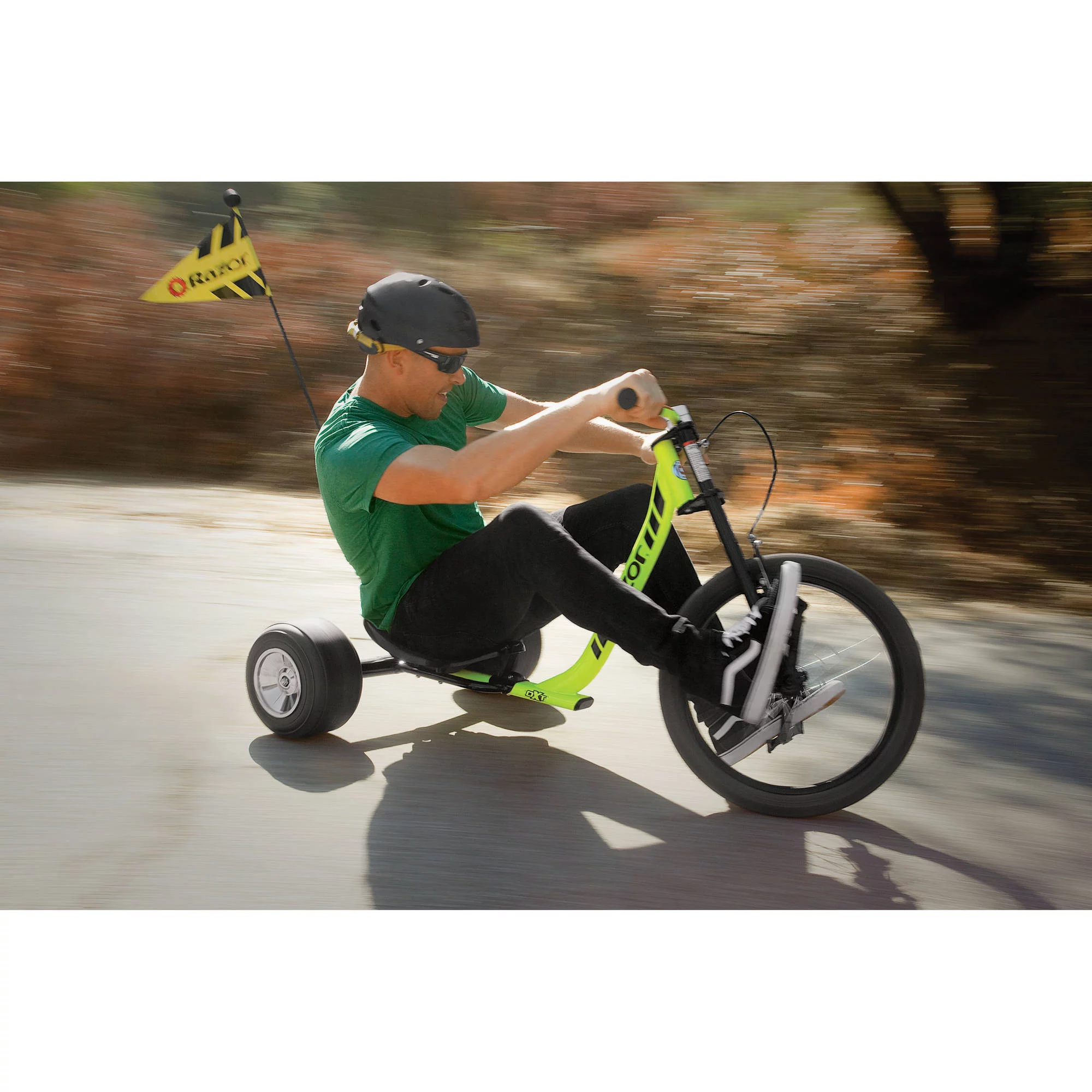 Razor DXT Drift Trike – Black/Yellow, Steel Frame and Moto Style, Tricycle, Construction, 3-Wheeled Drifting Ride On Tricycle for Teens and Adults, Unisex