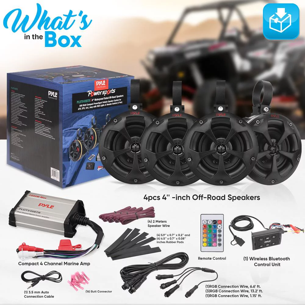 Pyle Bluetooth Off-Road Speakers – 4″ 800W 4-CH Marine Grade Waterproof Wakeboard Tower System