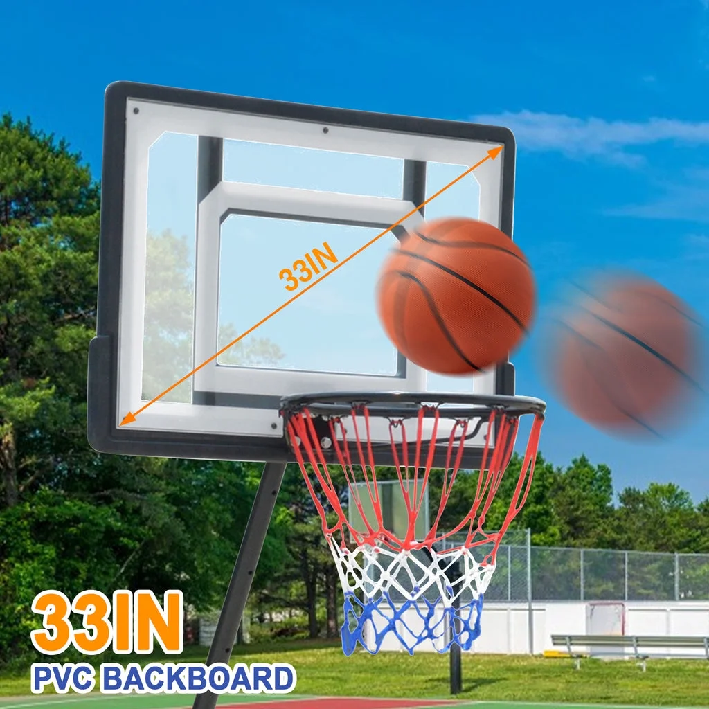 Vecukty 33″ Portable Basketball Hoop for Kids, Exactaheight Performance Acrylic Adjustable Height 5-7′ Basketball Hoop for HOA