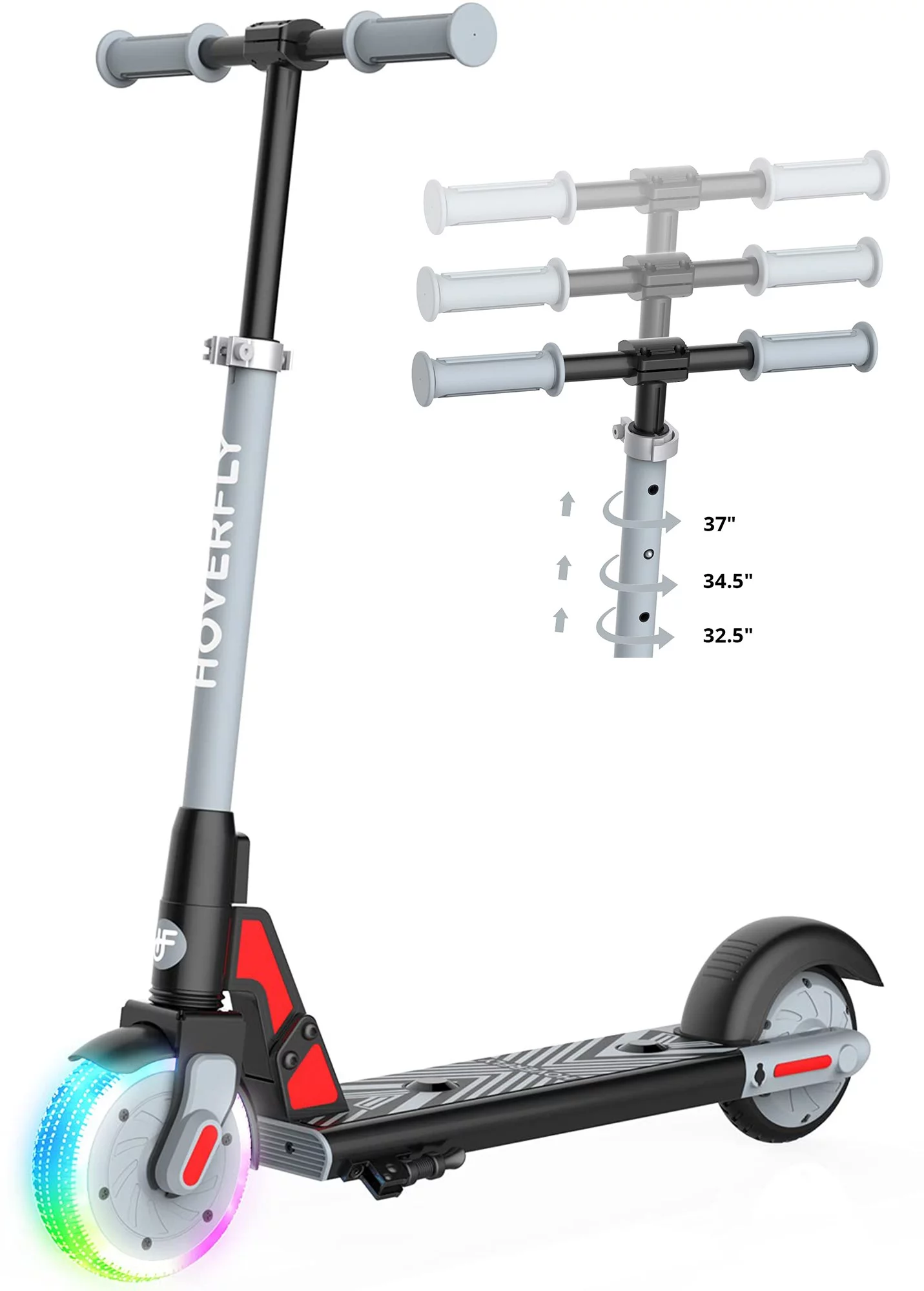 HOVERFLY GKS Lumios Electric Scooter with 6″ LED Wheel, 150W 7.5mph E-Scooter for Kids Unisex Age 6-12, Gray