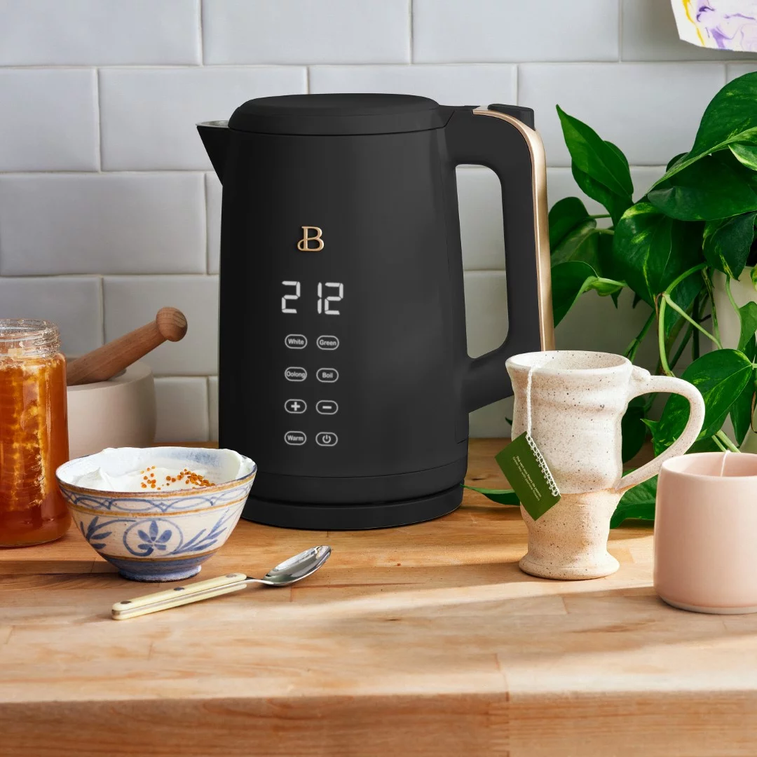 Beautiful 1.7-Liter Electric Kettle 1500 W with One-Touch Activation, Porcini Taupe by Drew Barrymore