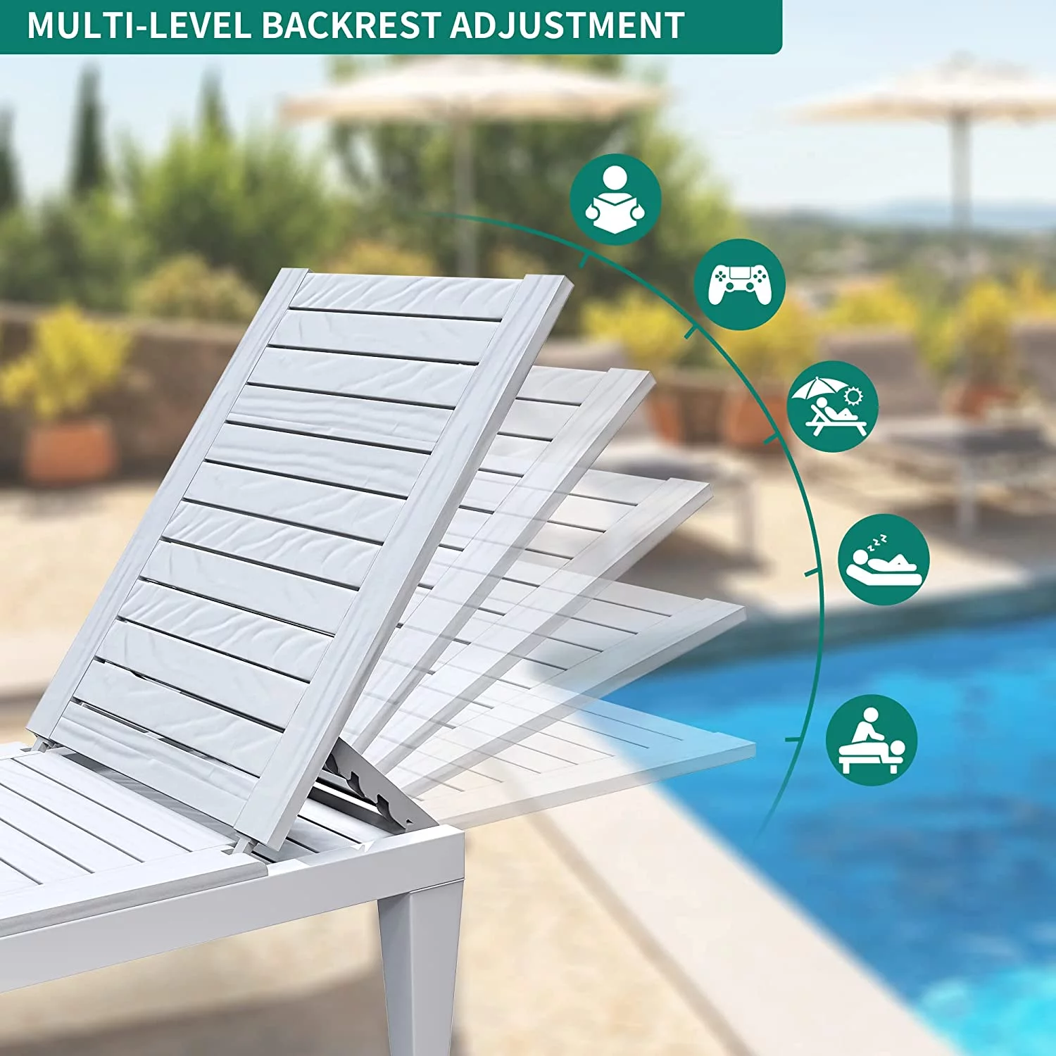 Dextrus Multi-Functional Patio Loungers Easy Assembly & Lightweight, Adjustable Outdoor Lounge Chairs, Elevate Your Patio Experience, Black