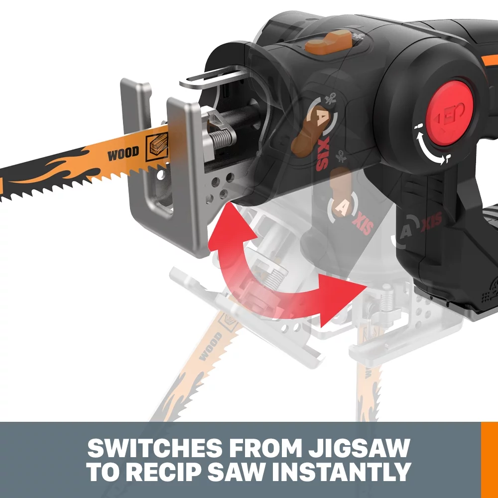 Worx WX550L 20V Power Share Axis Cordless Reciprocating & Jig Saw (Battery & Charger Included)