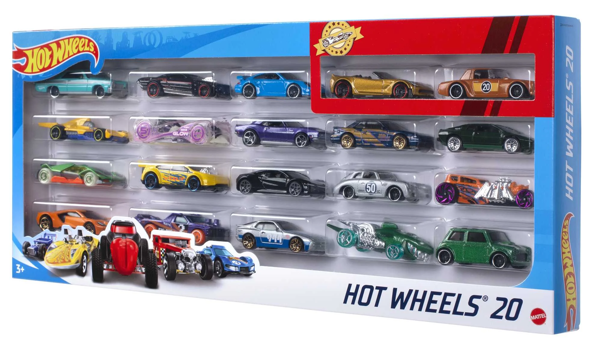 Hot Wheels Set of 20 Toy Sports & Race Cars in 1:64 Scale, Collectible Vehicles (Styles May Vary)