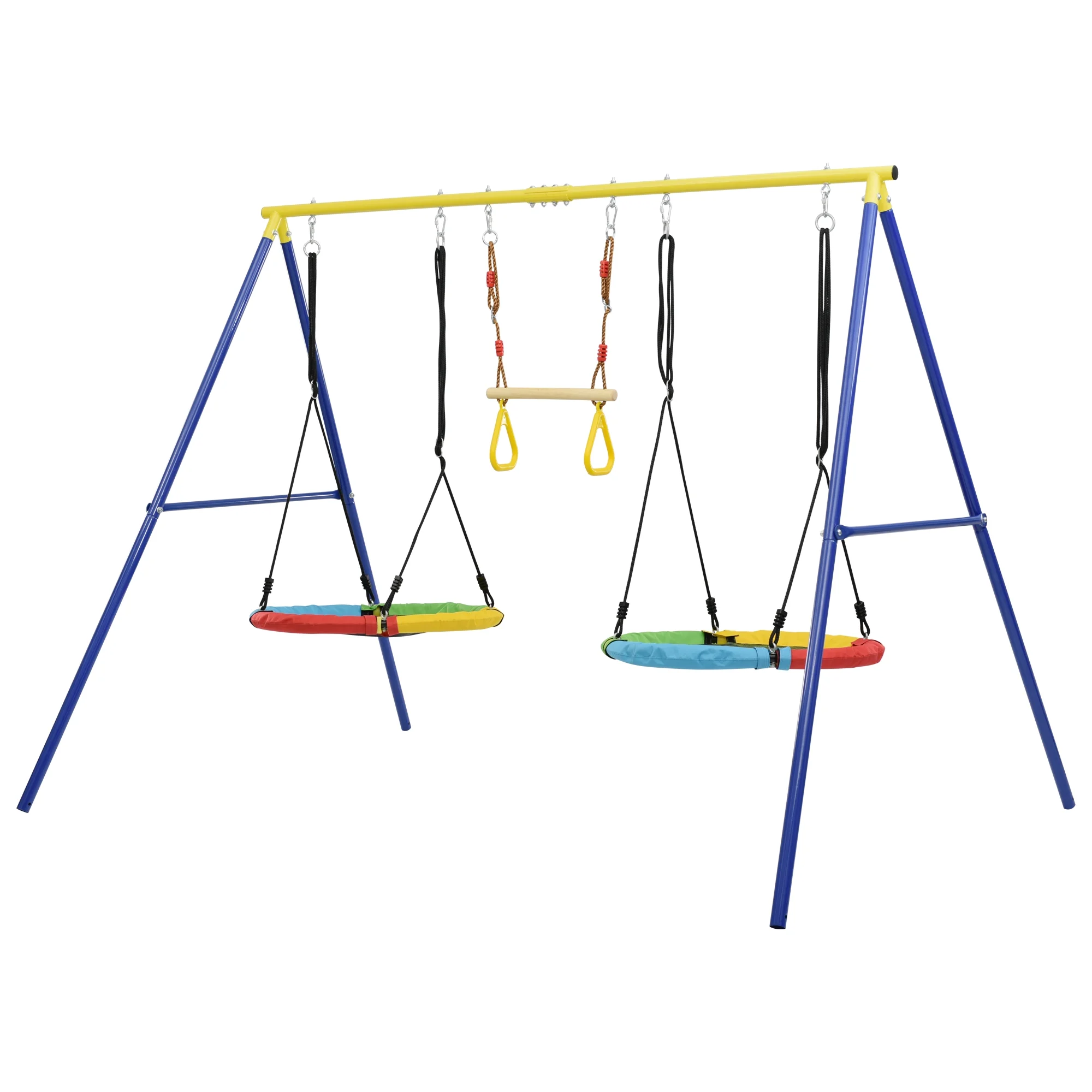 Sesslife Metal Swing Set for Outside, 5 in 1 Kids Backyard with Slide, Seesaw Swing, Single Swing and Basketball Hoop