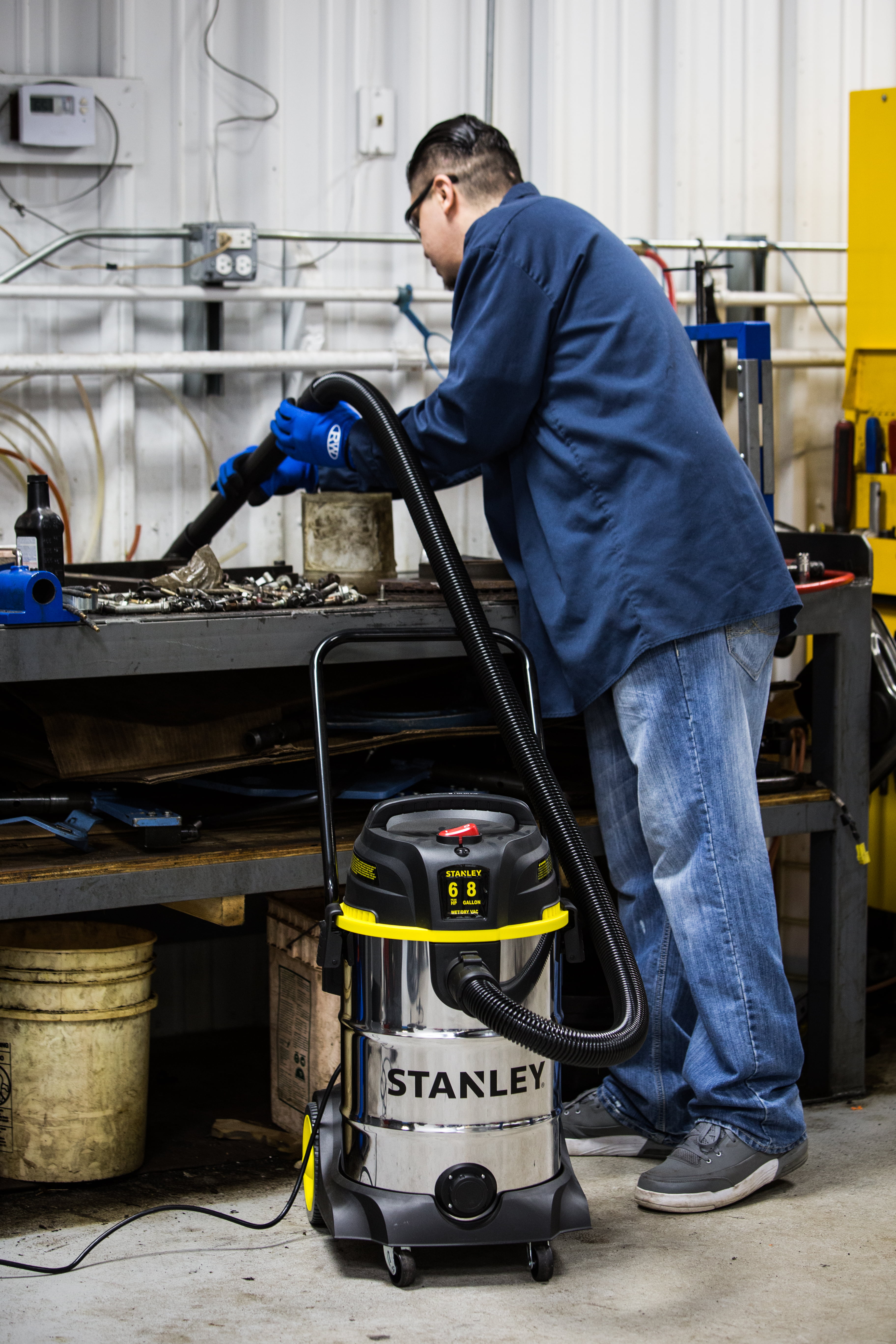 STANLEY 8 gal Stainless Steel Wet Dry Vacuum with Hose Accessories and Tool Storage