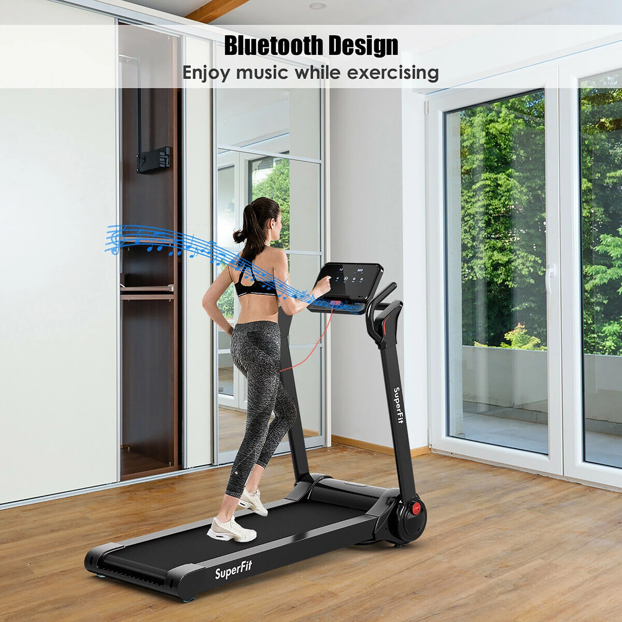 SuperFit 2.25HP Folding Electric Motorized Treadmill With Speaker