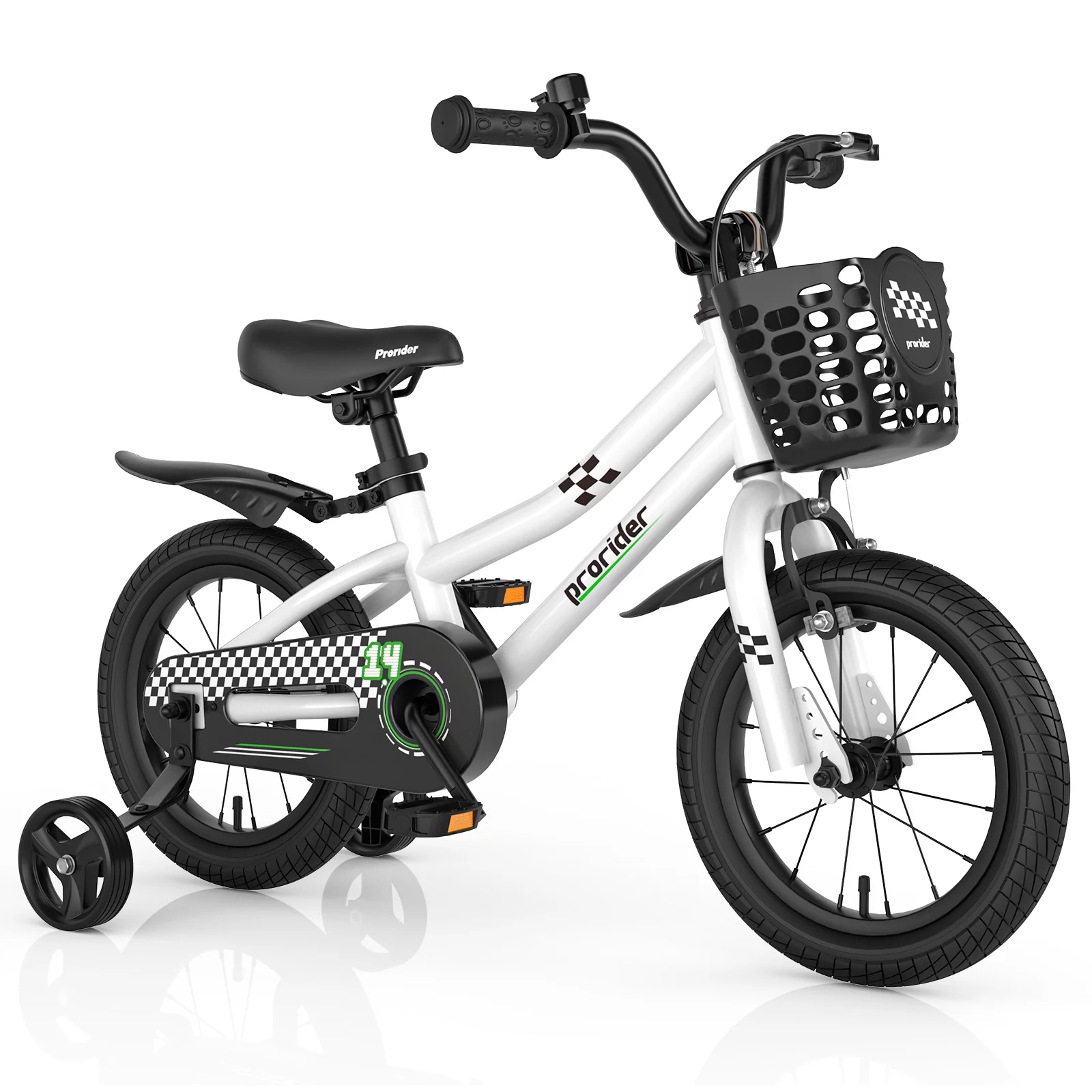 Costway 14” Kid’s Bike with Removable Training Wheels & Basket for 3-5 Years Old White