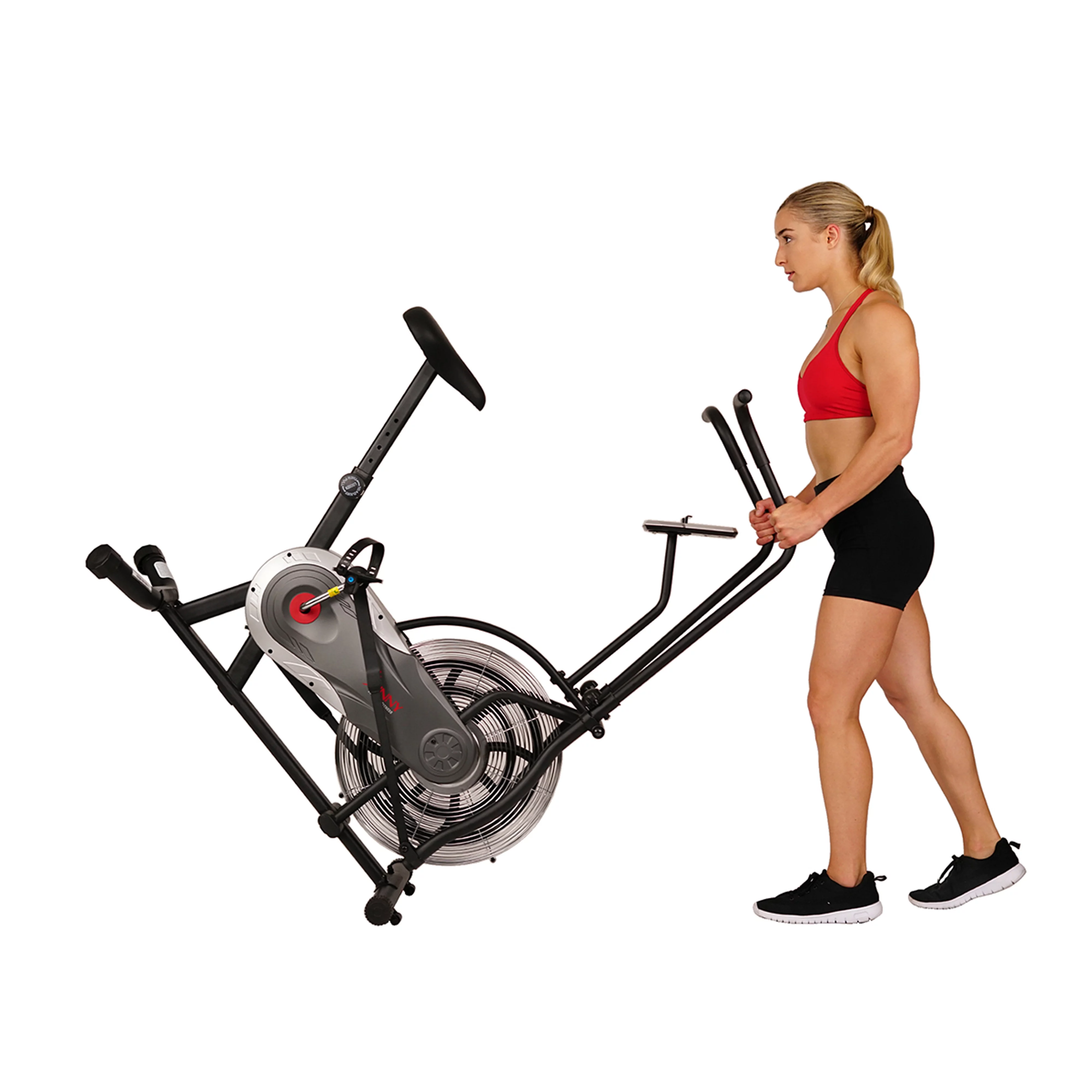 Sunny Health & Fitness Zephyr Indoor Stationary Upright Air Bike w/ Row – Fan Exercise Bicycle Cardio Machine For Home, SF-B2715