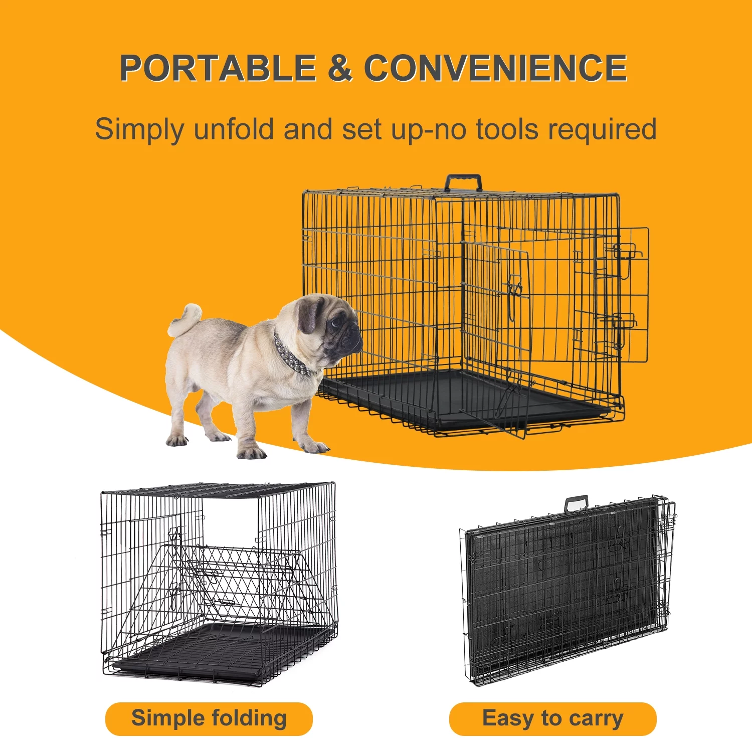 48 Inch Dog Crate for Large Dogs Outdoor Dog Kennel Large Metal Wire Dog Cage Indoor with Double-Door, Divider Panel & Leak-Proof Tray??