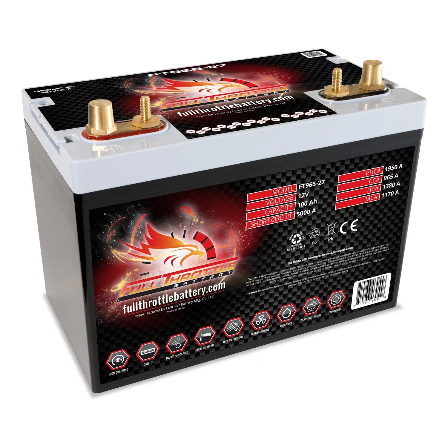 Full Throttle FT965-27 Group 27 AGM Battery