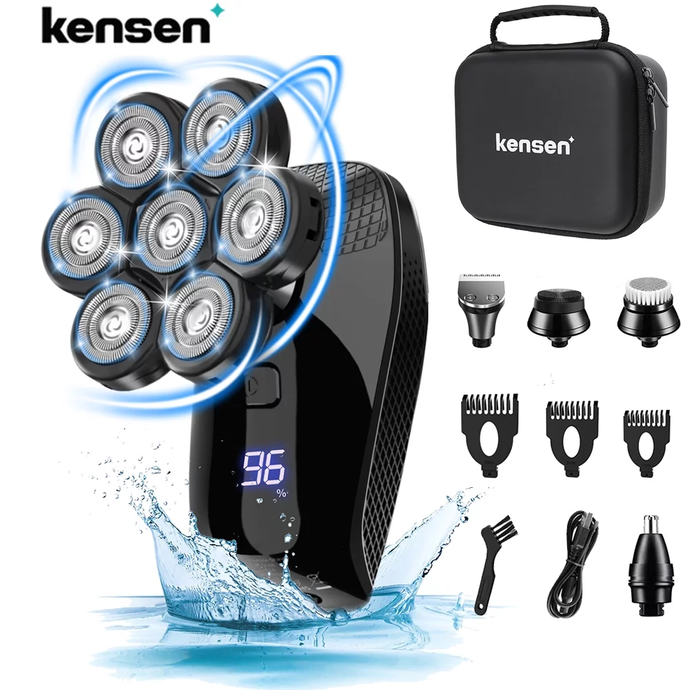 KENSEN 7D Head Shaver 5 in 1 Bald Head Shavers for Men Electric Razor, Waterproof Wet/Dry Mens Grooming Kit with Beard Clippers Nose Trimmer