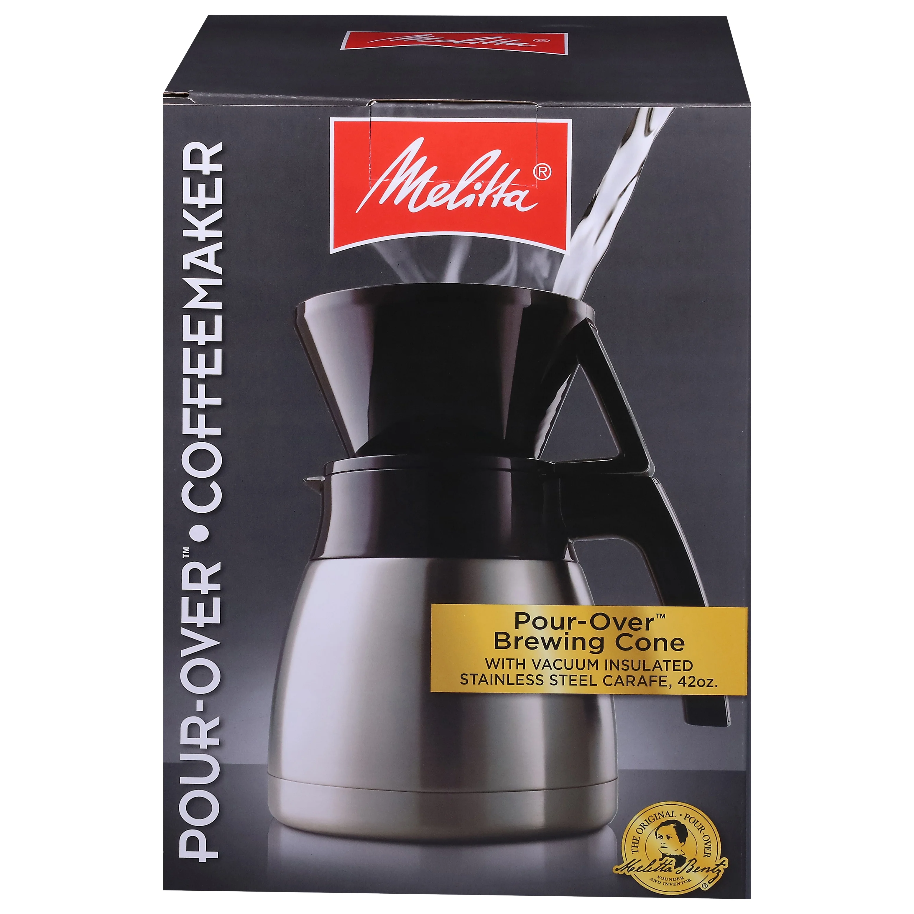 Melitta Pour-Over Coffee Brewer & Stainless Steel Carafe Set with Coffee Filters, 42 Ounce Set