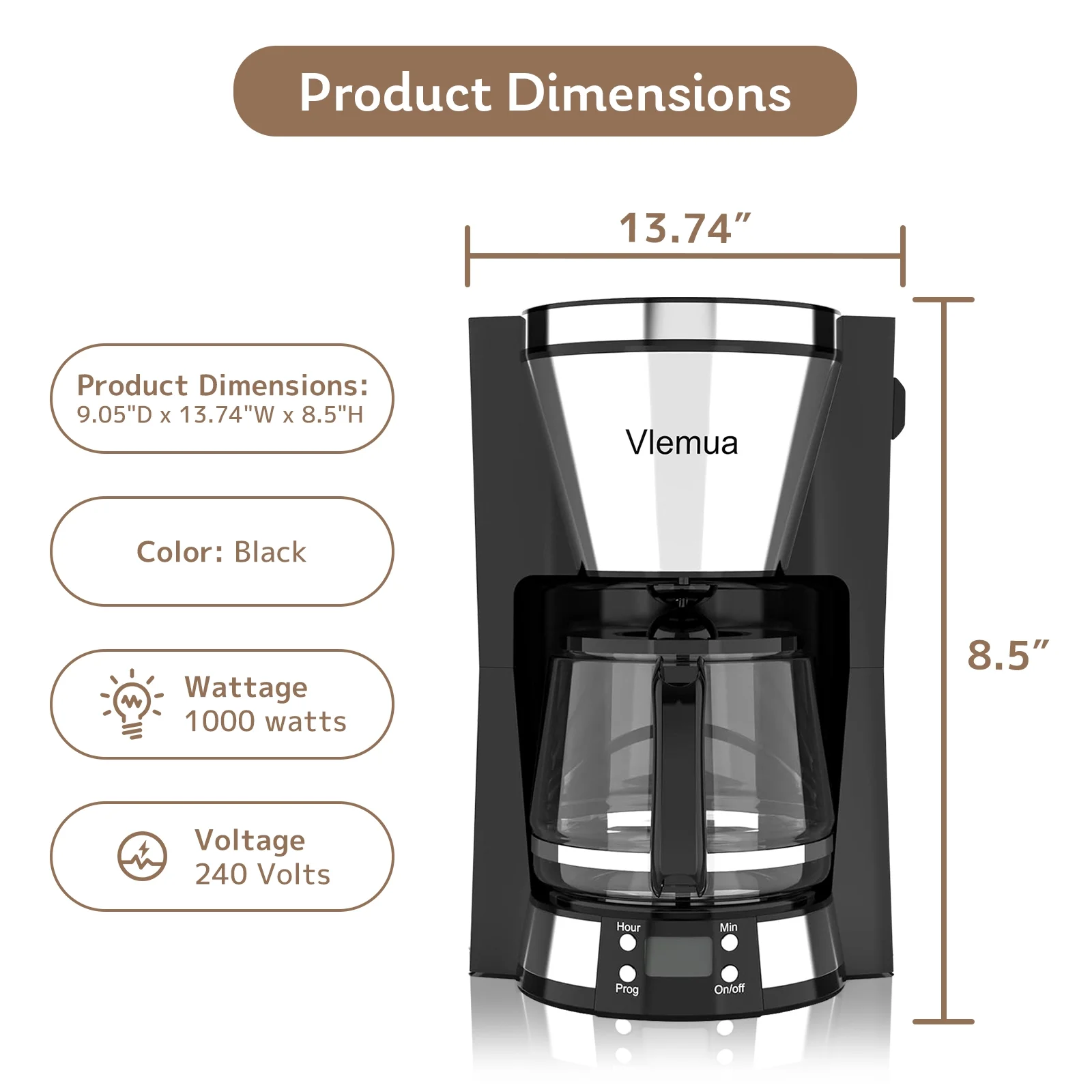 10-Cup Programmable Coffee Maker, Quick Brew Coffee Machine with Automatic Drip Coffee Maker with Timer, Auto Shut Off, Keep-warm Plate, White