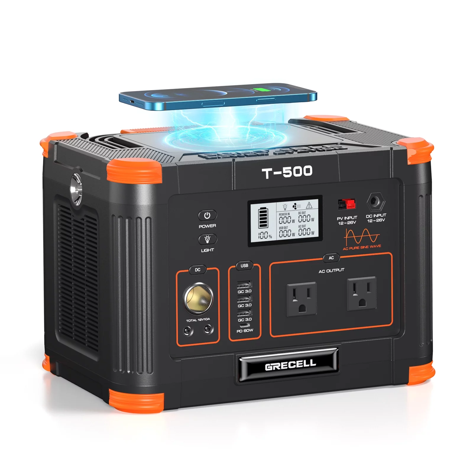 GRECELL 500W Portable Power Station Generator and 100W Solar Panel Charger Kits