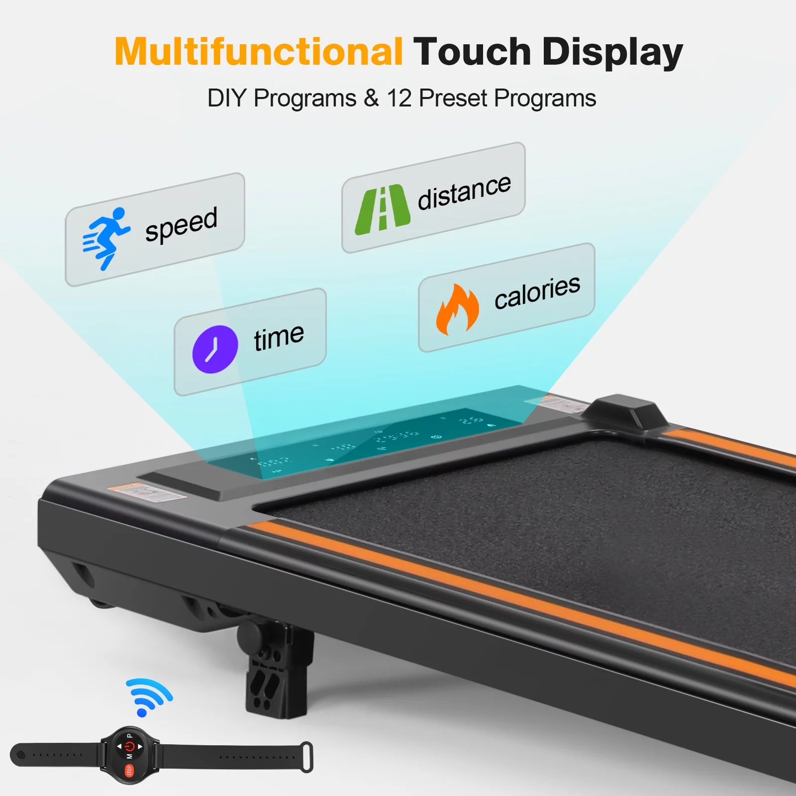 Tikmboex 2.5HP Walking Pad Under Desk Treadmill with LED Touch Screen Remote Control, 2 in 1 Treadmills for Home Office, Black & Orange