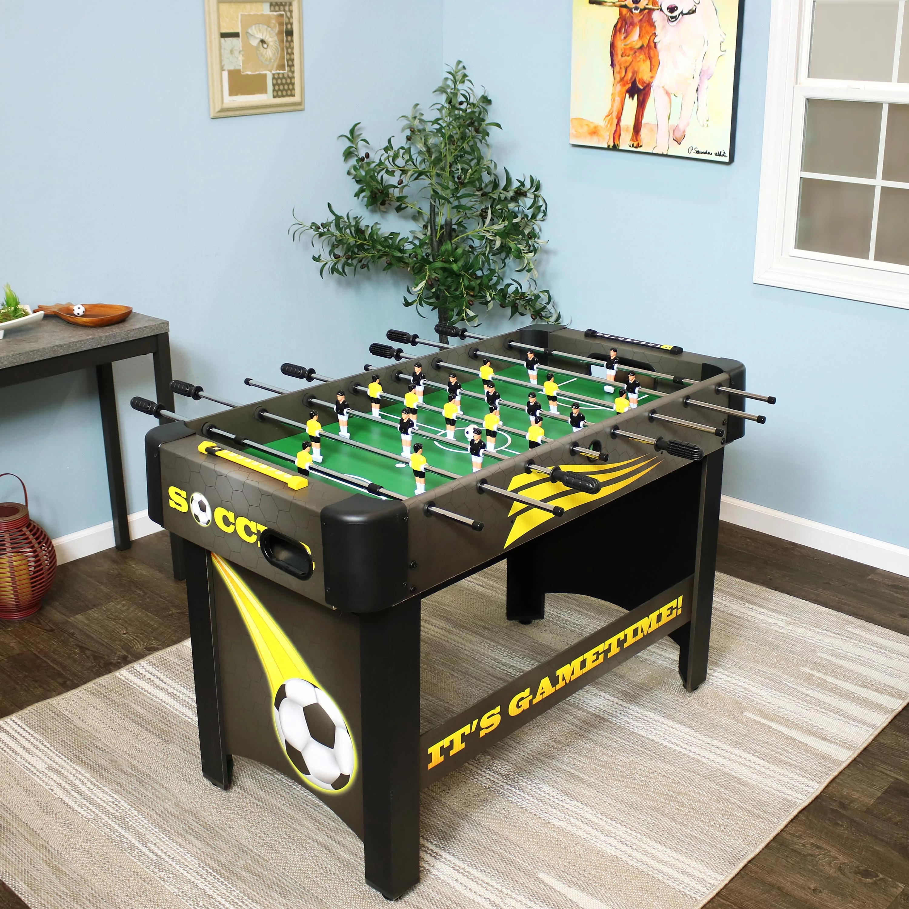 Sunnydaze Indoor Classic Style Foosball Soccer Game Table with Manual Scorers – 48″ – Black and Yellow