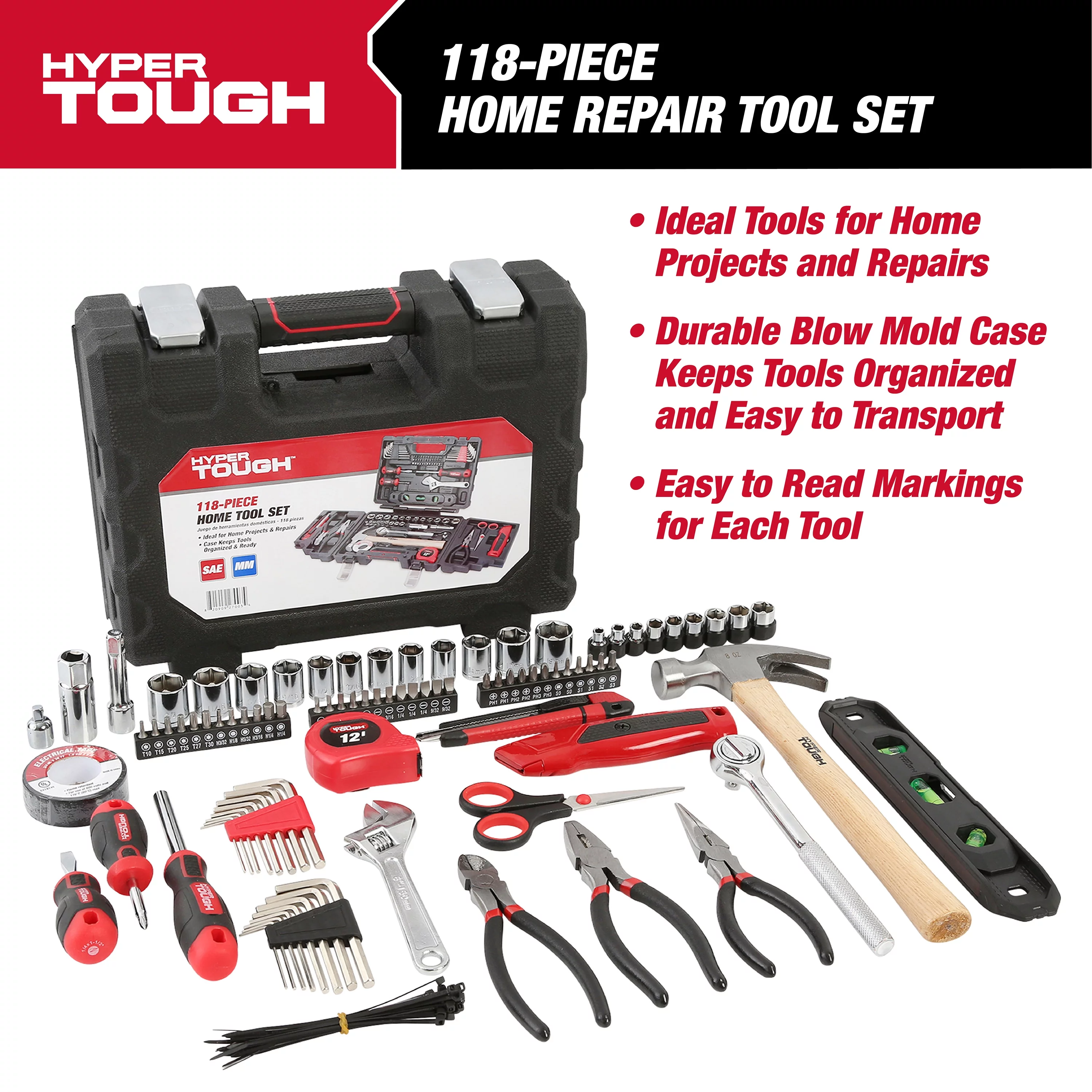 Hyper Tough 118-Piece Tool Set for Home Repairs, Model 7003