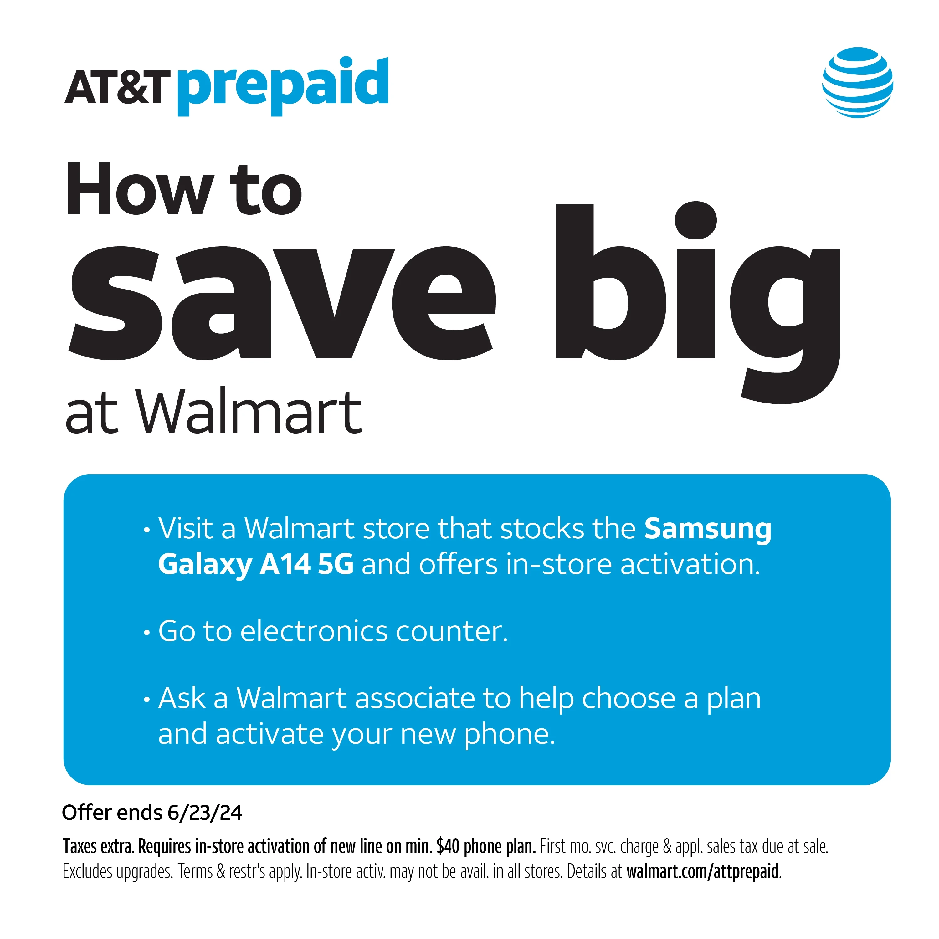 AT&T Samsung Galaxy A14 5G, 64GB Black – Prepaid Smartphone