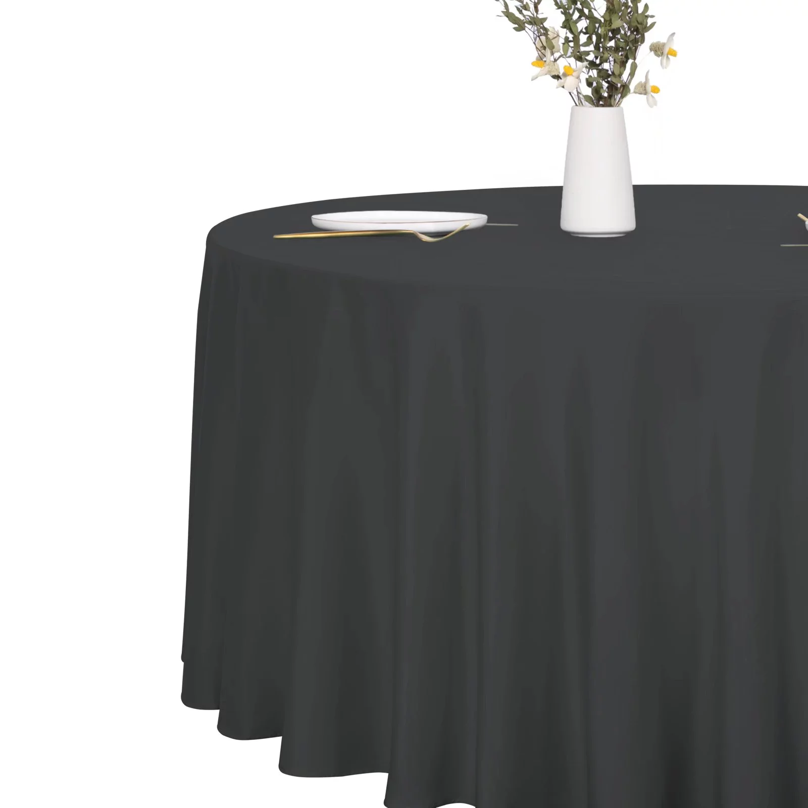 LUSHVIDA Round Tablecloth -60 inch Black- Stain and Water Resistant Table Cover for Kitchen Dining Room