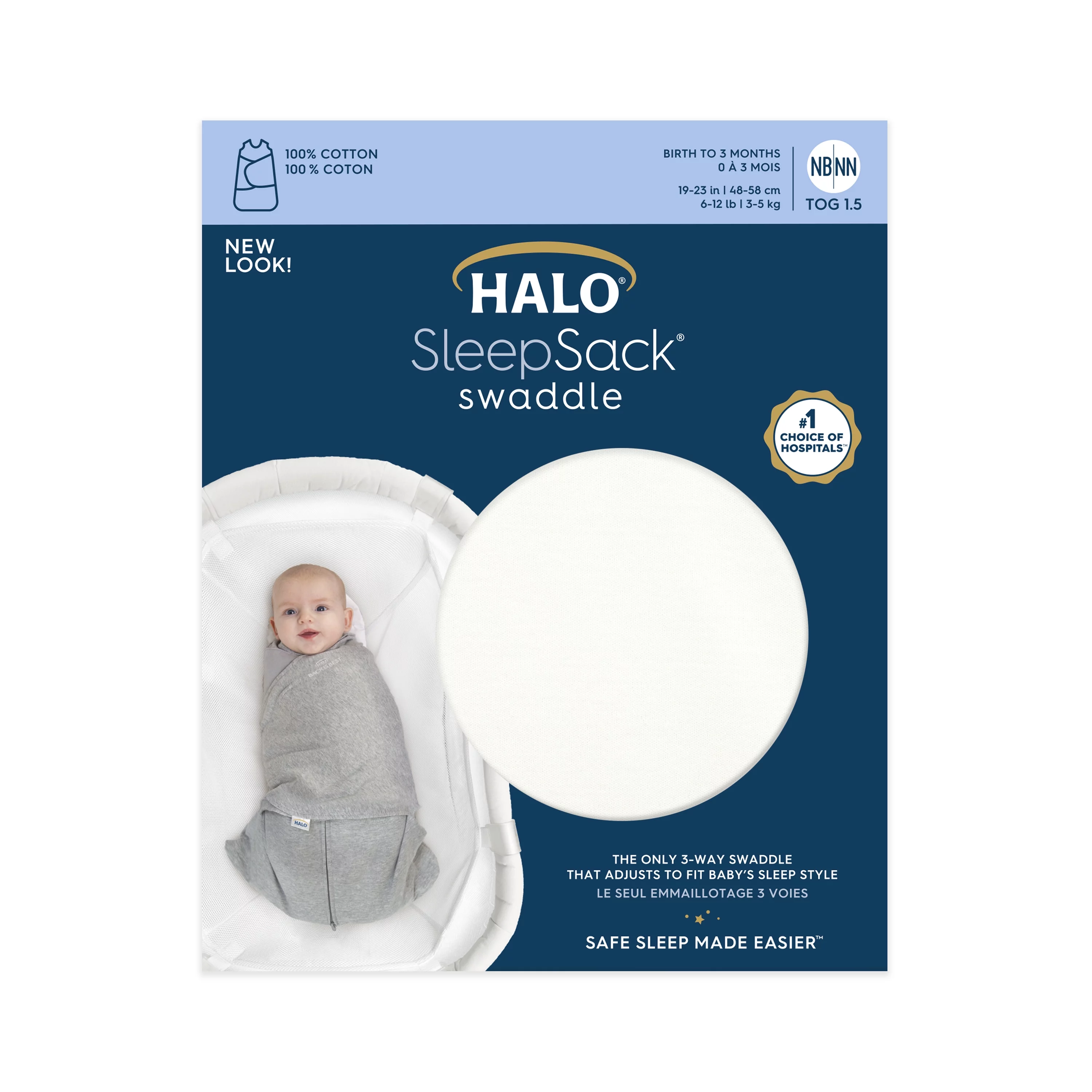 Halo Sleepsack Swaddle, 100% Cotton, Cream, Newborn, Unisex, 0-3 Months