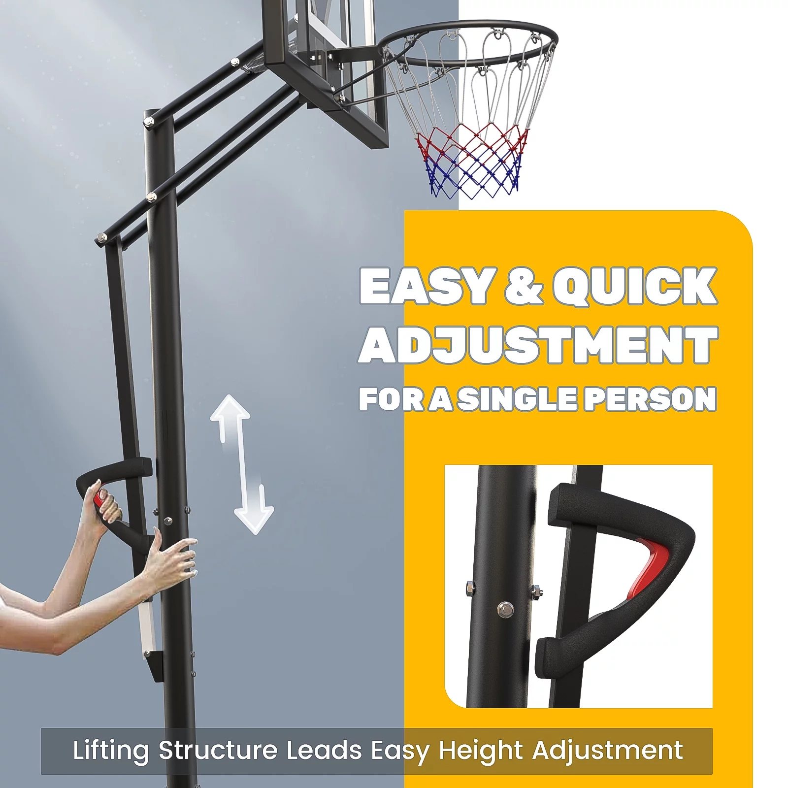 VIRNAZ 44 in. Portable Basketball Hoop & Goal with Quickly Height Adjusted 7.6 – 10 ft. for Outdoor Indoor Court