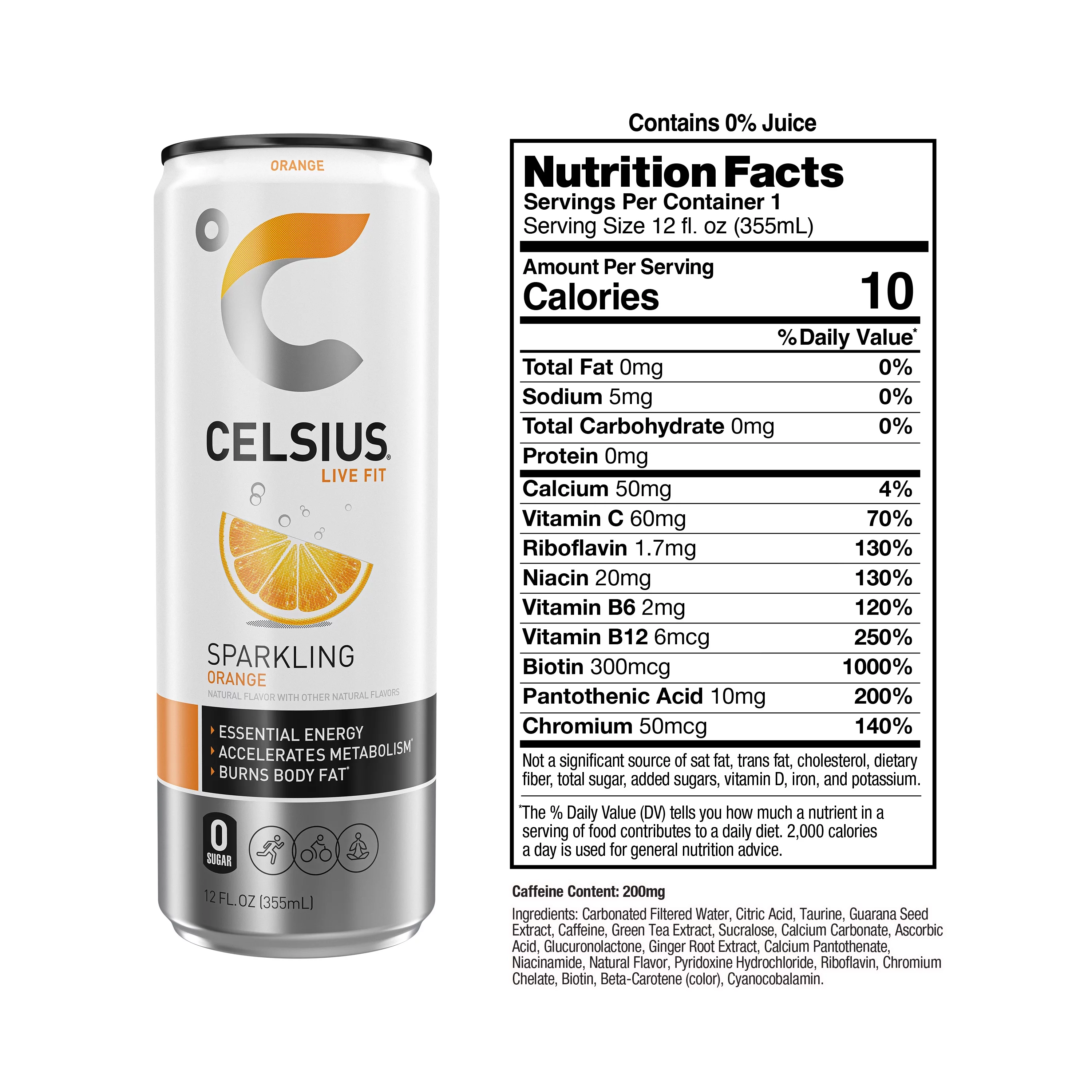 CELSIUS Essential Energy Drink 12 Fl Oz, Sparkling Orange (Single)