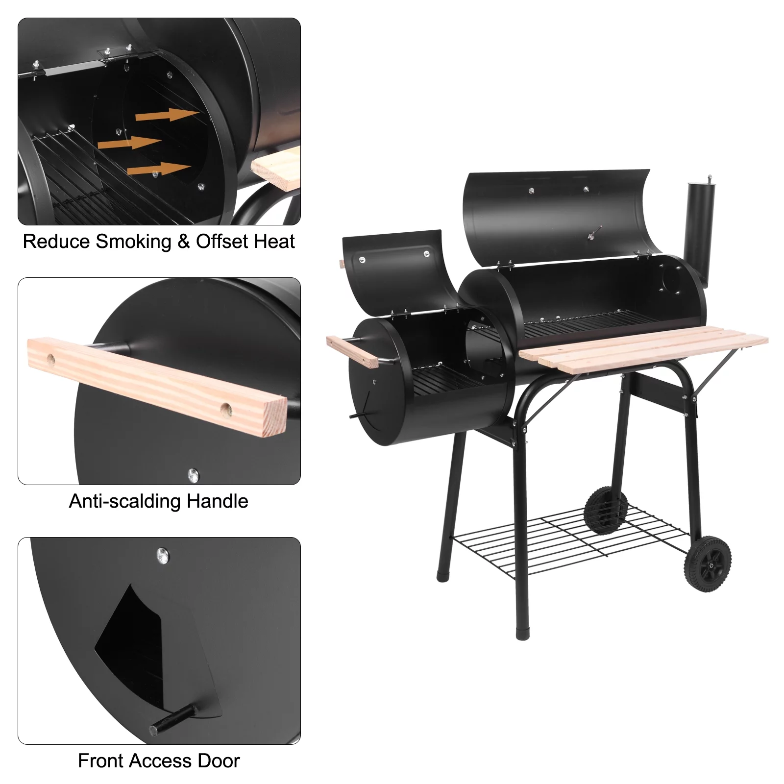 UBesGoo Charcoal Grill Portable BBQ Grill and Offset Smoker Steel BBQ Pit Outdoor for Camping, Black