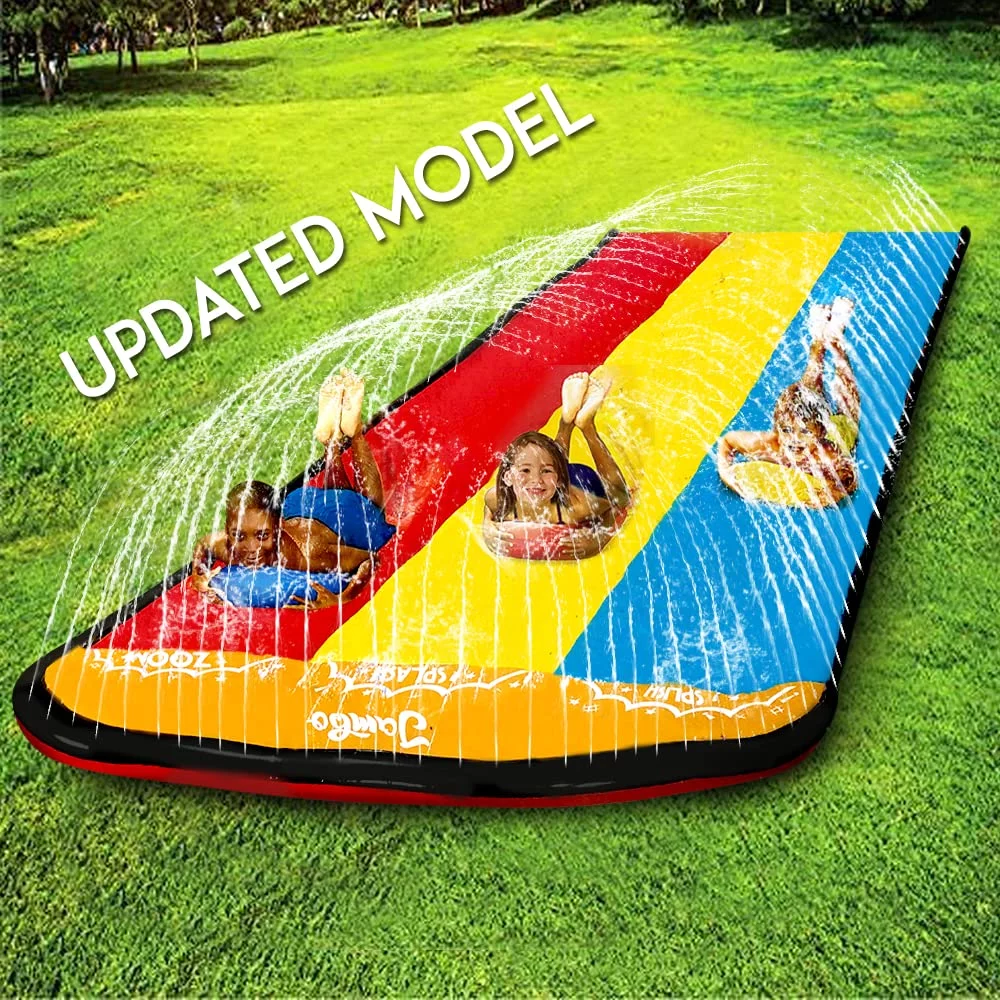 Jambo Premium Slip Splash and Slide with 3 Bodyboards, Heavy Duty Water Slide with Advanced 3-Way Water Sprinkler System