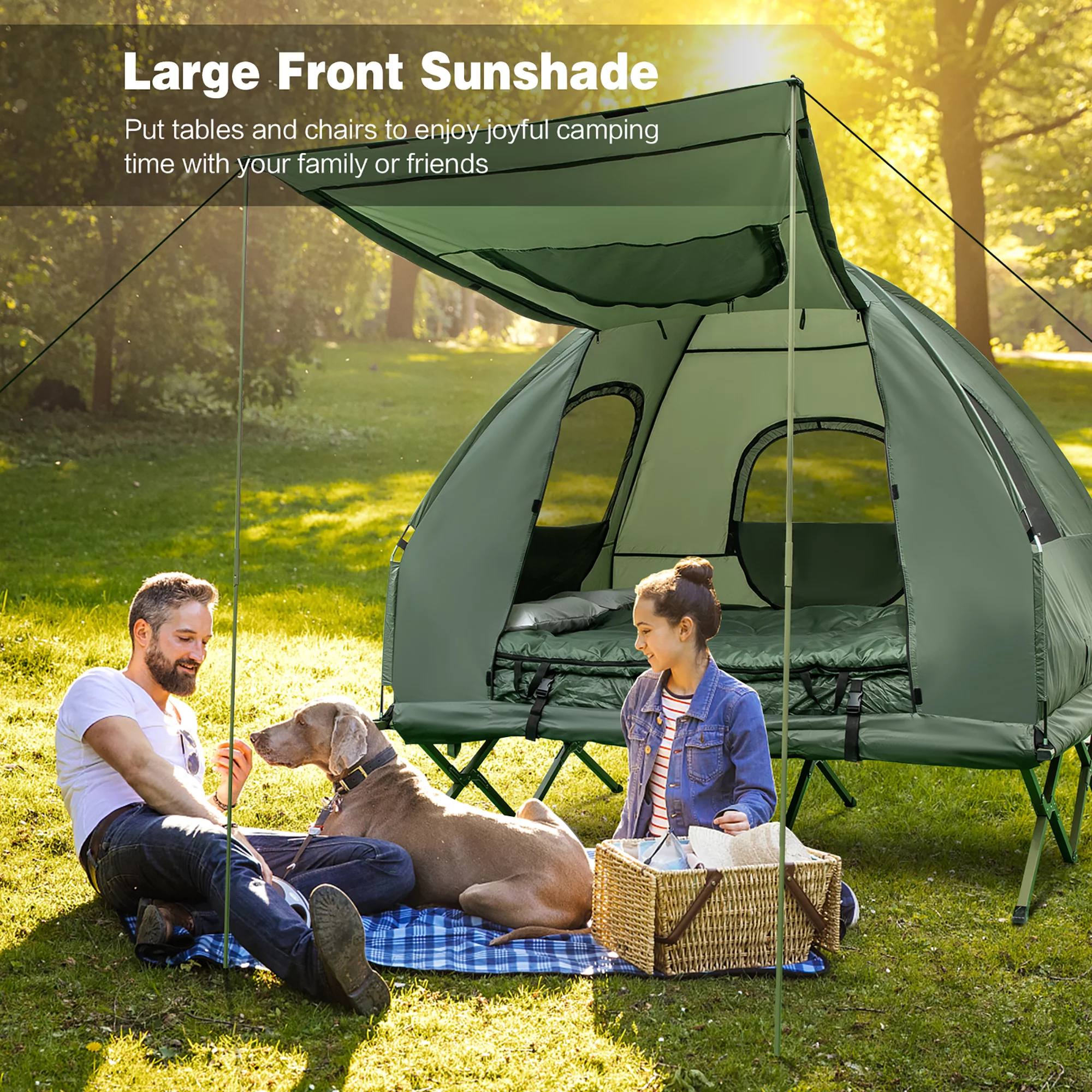 Gymax 2-Person Compact Portable Pop-Up Tent/Camping Cot w/ Air Mattress & Sleeping Bag