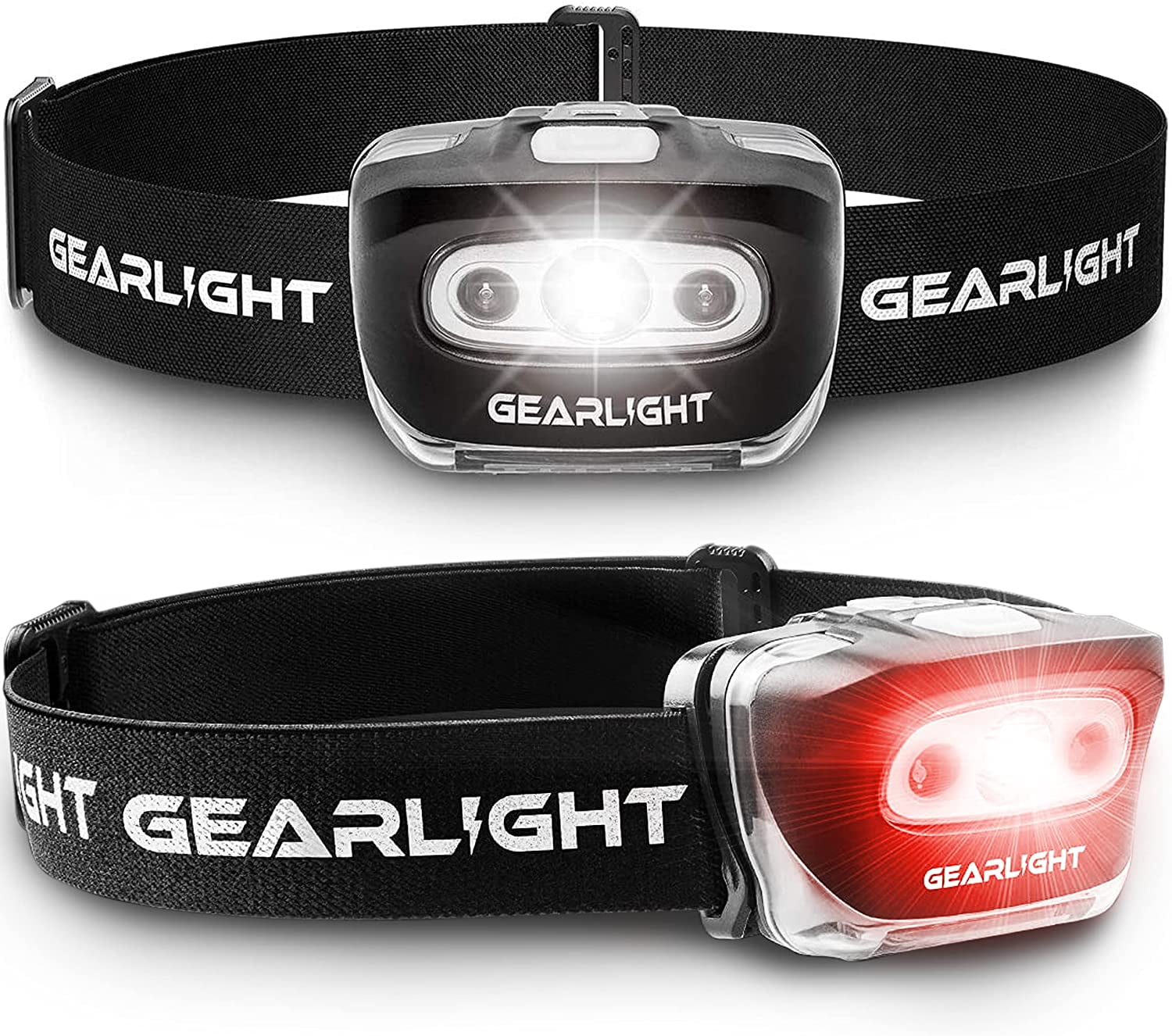 GearLight S500 LED Head Lamp – Outdoor Flashlight Headlamps w/ Adjustable Headband for Adults and Kids, Pack of 2