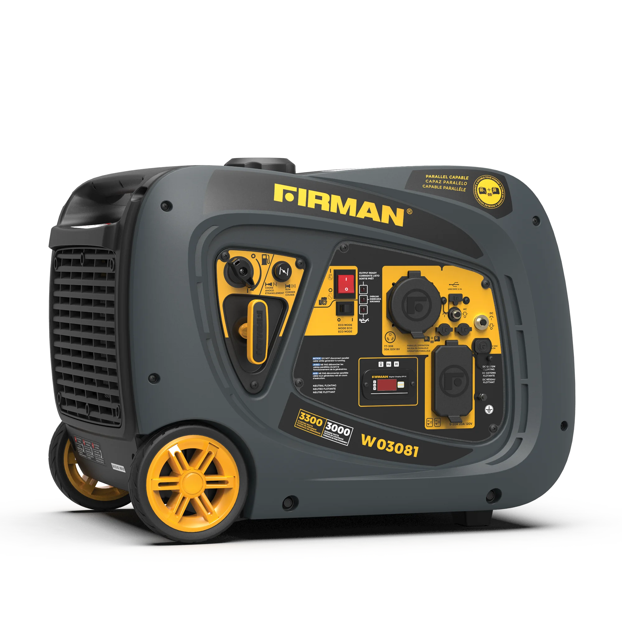 Firman W03081 3300/3000 Watt Gas Recoil Start RV Ready Inverter Generator