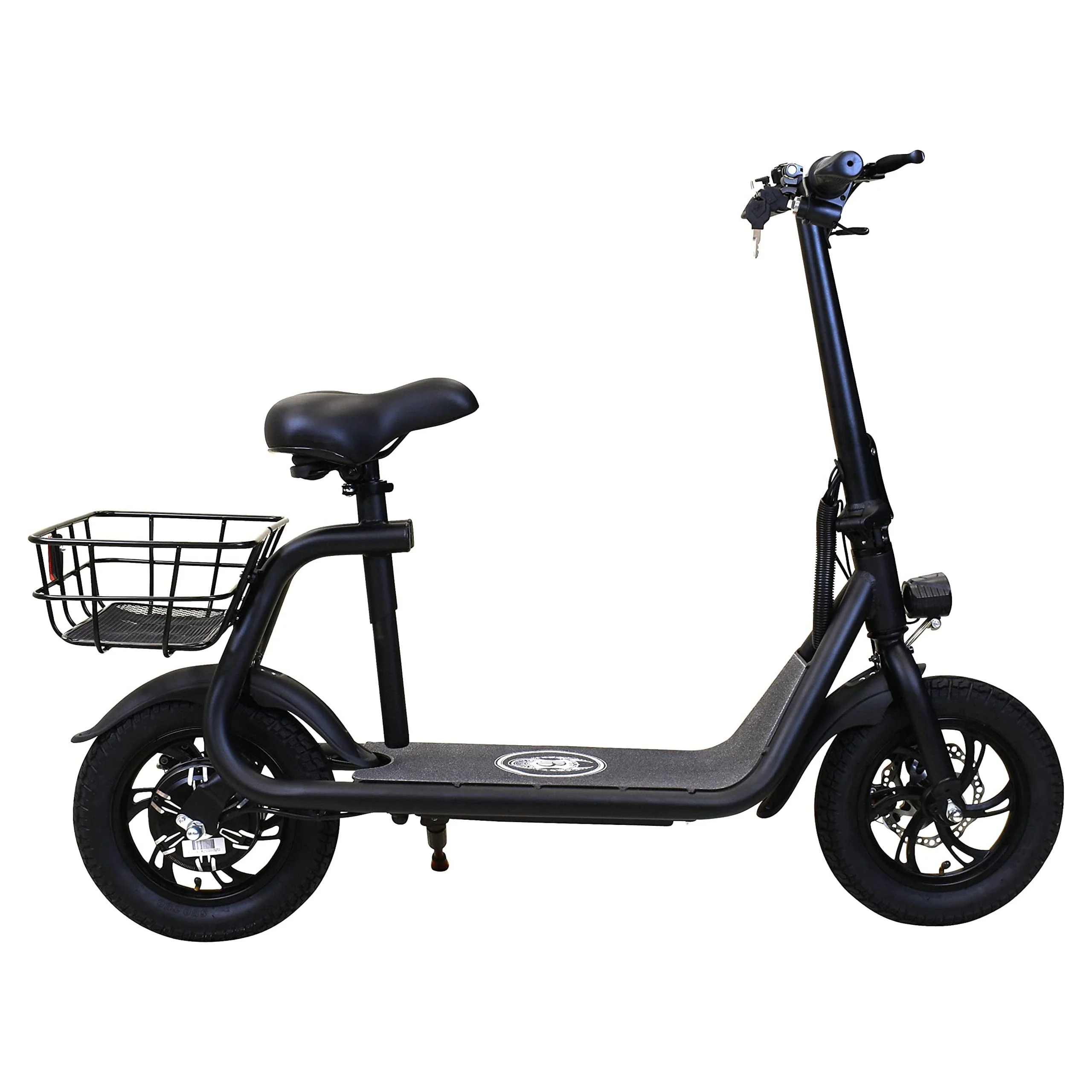 M Massimo Motor R1 E-Scooter Black 450W Adjustable Seat Folding Latch, Lightweight 36LB Folding Scooter Weight Limit 245 lbs Electric Scooter for Adults