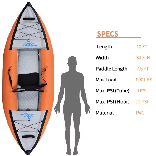 MKING Portable Recreational Touring Kayak Foldable Fishing Touring Kayaks, Inflatable Kayak Set with Paddle & Air Pump, Deluxe Extended Version Tandem 2 Person Kayak