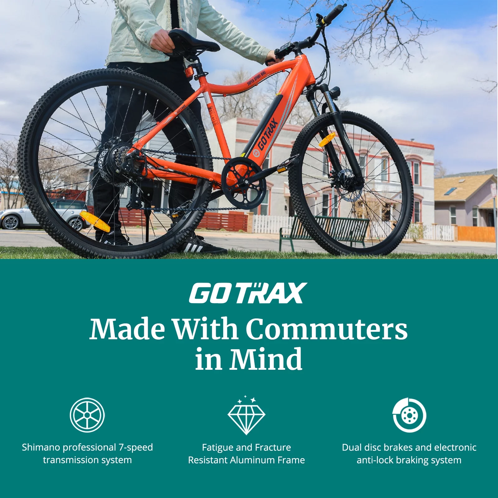 GOTRAX Alpha 29″ Electric Mountain Bikes for Adult, 350W 7 Speed Commuter Travel E-Bikes, Orange