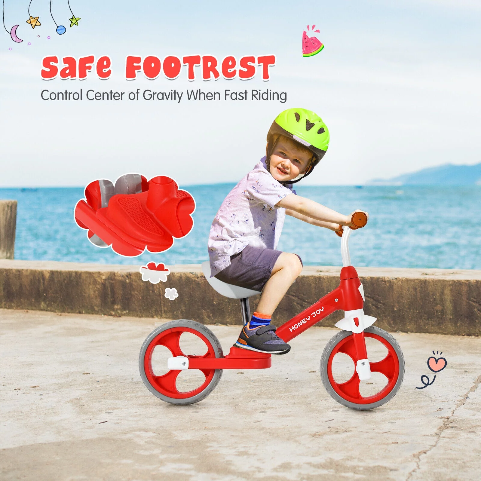 FONIRRA Kids Balance Toddler Bicycle No-Pedal Training Bike with Adjustable Handlebar and seat for 2-5 Years Old Boys Girls, Red