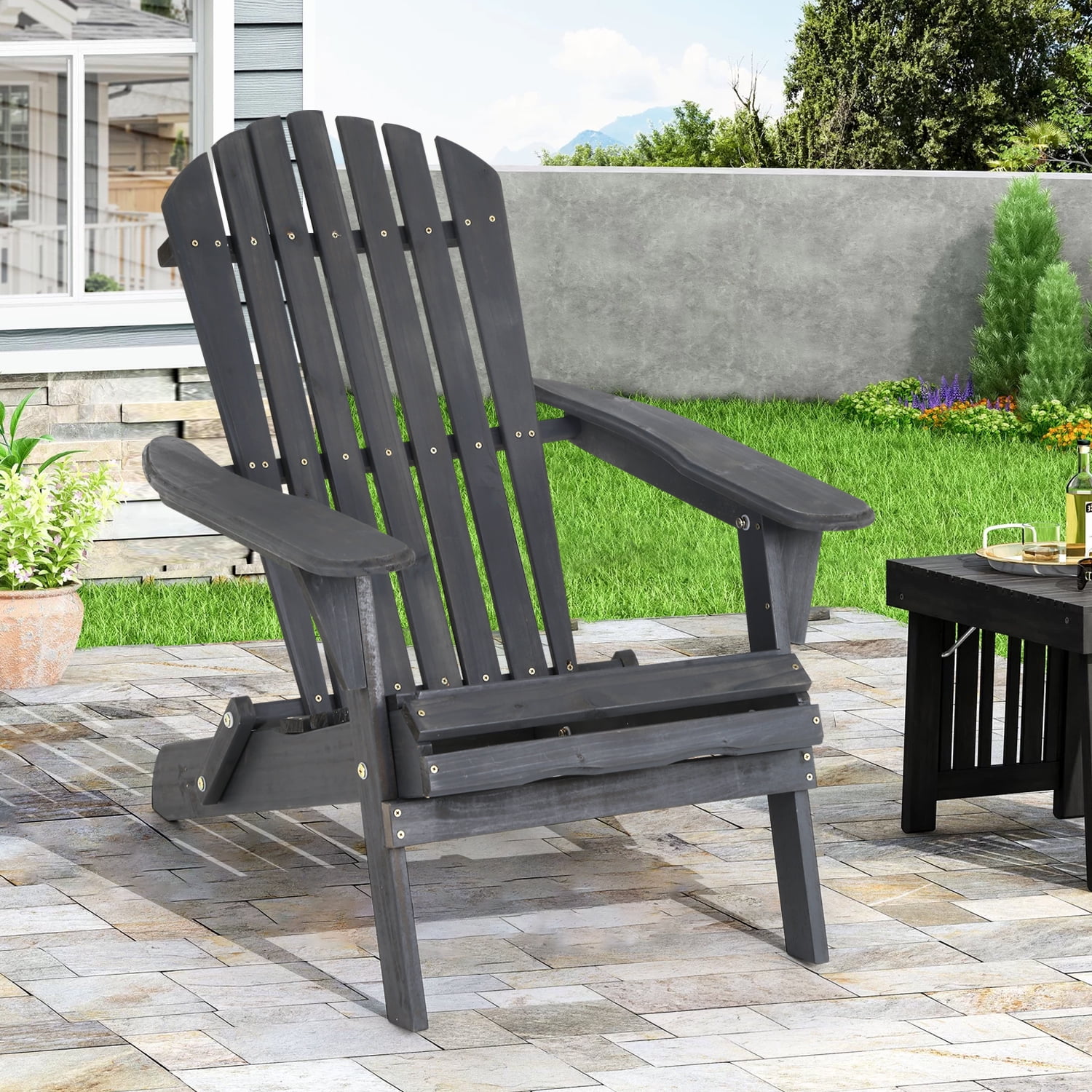 NiamVelo Folding Adirondack Chair set of 2 Outdoor Chairs with Weather Resistant Wood Texture Patio Porch Chair for Backyard Garden Deck, Grey