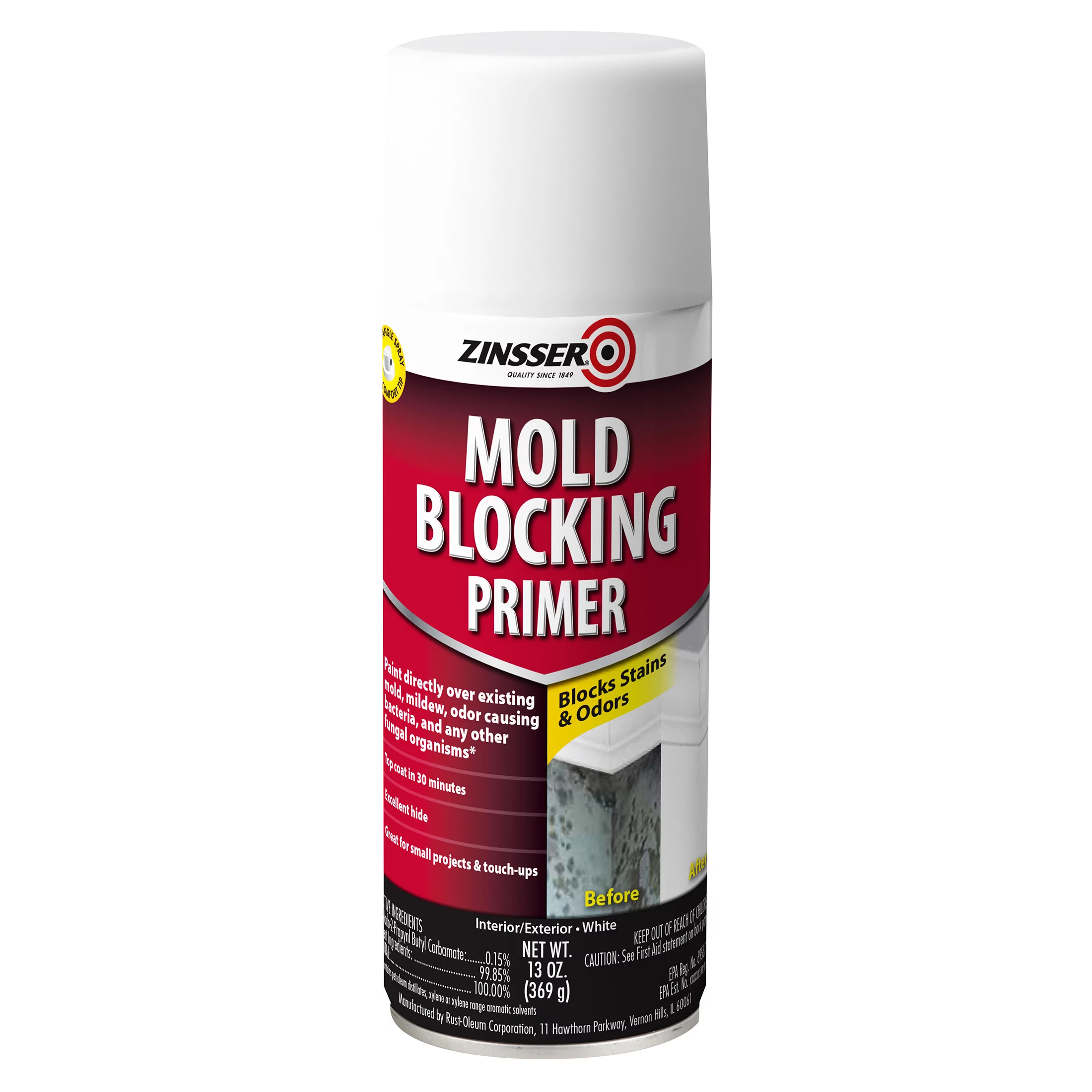 White, Zinsser Mold Killing Primer Spray-287512, 13 oz