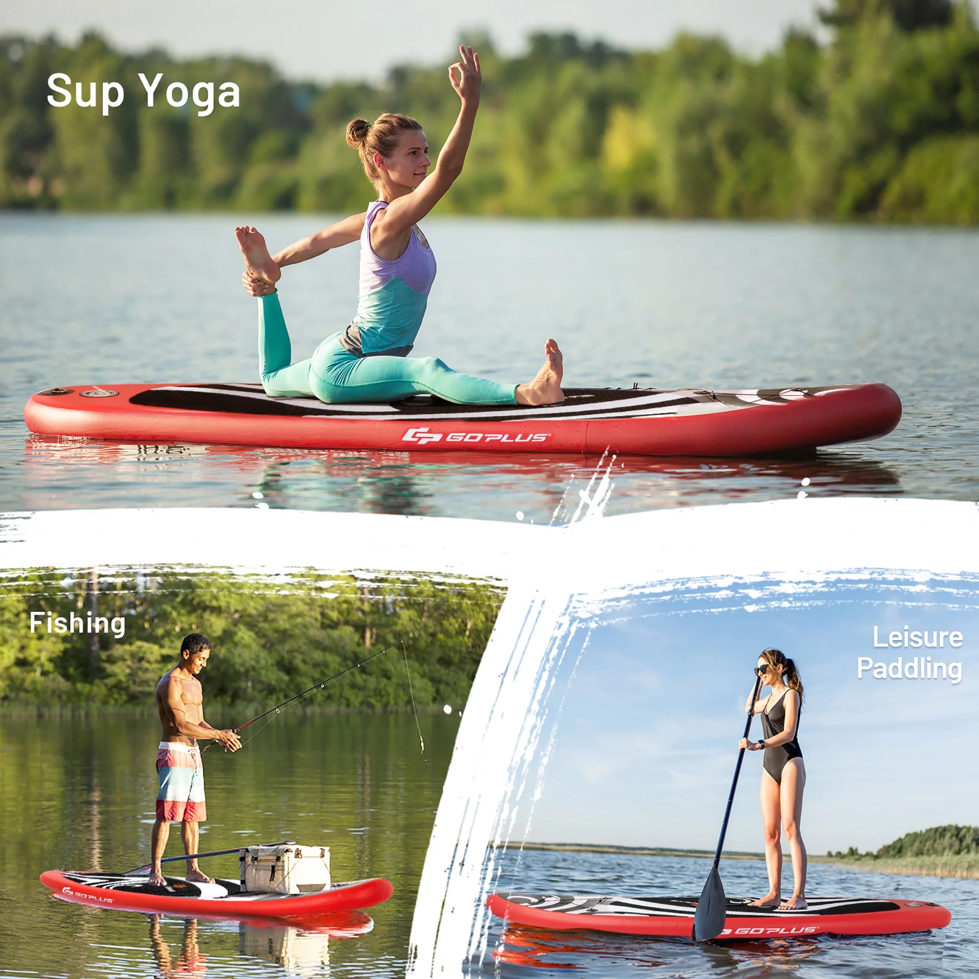 Goplus 11′ Inflatable Stand Up Paddle Board Surfboard W/Bag Aluminum Paddle Pump Red