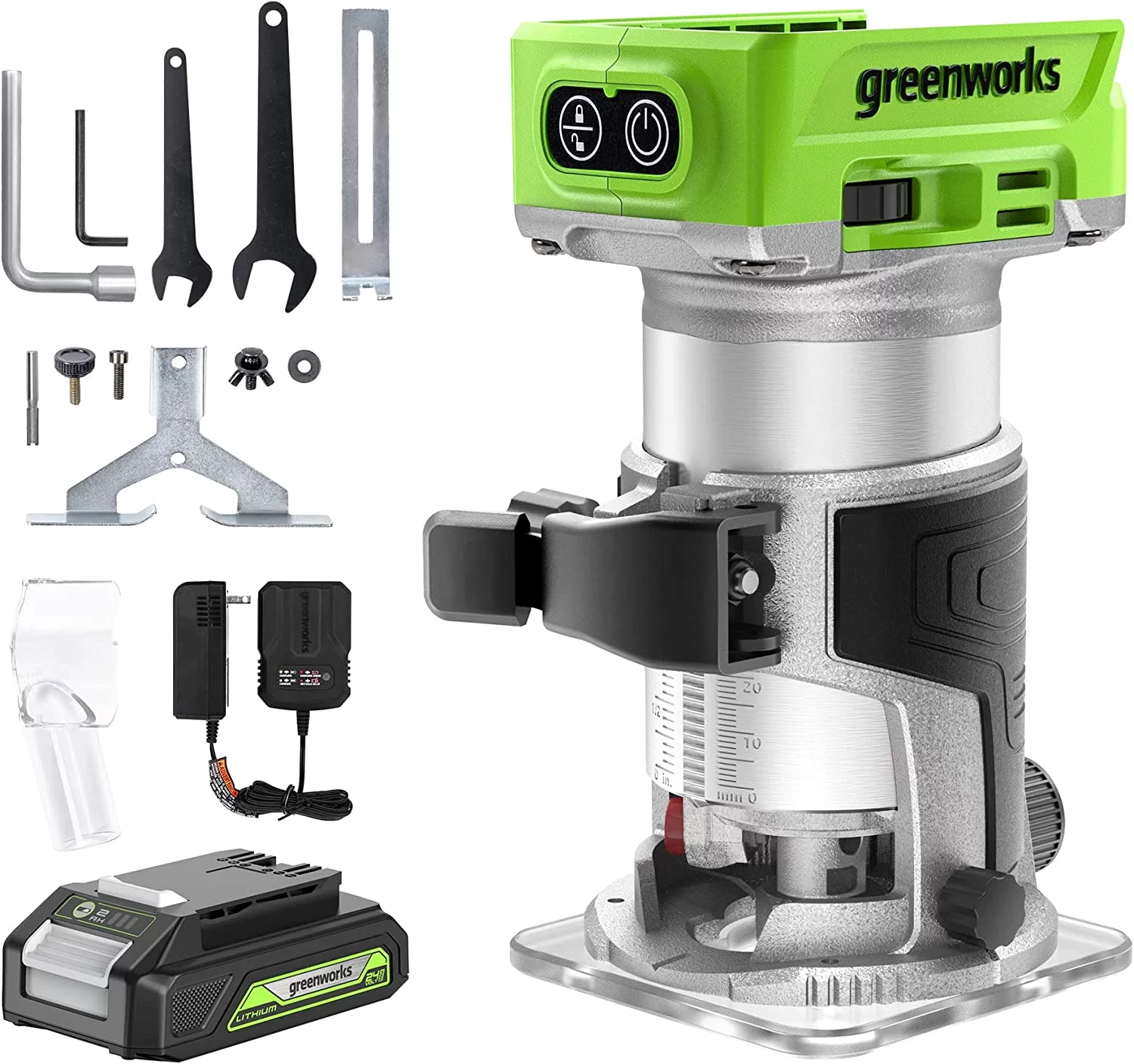 Greenworks 24V Brushless 30,000 RPM Compact Router with 2Ah Battery and Charger