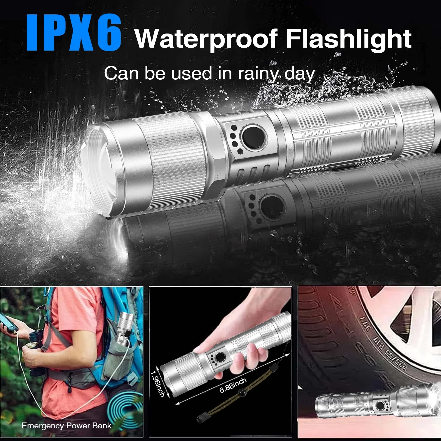 Rechargeable LED Flashlight High Lumens, Zacro 100000 Lumen Super Bright Flashlight with 7 Modes and COB Sidelight, LED Waterproof Handheld Flashlight for Emergencies, Camping, Home