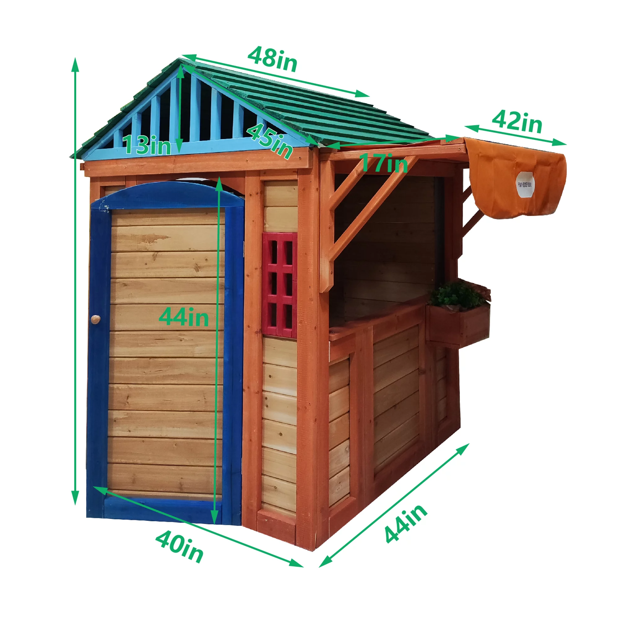 CIPACHO 64″ Outdoor Playhouse for Kids Solid Wooden 4-in-1 Game House Garden Play House with Different Games on Every Surface, Orange