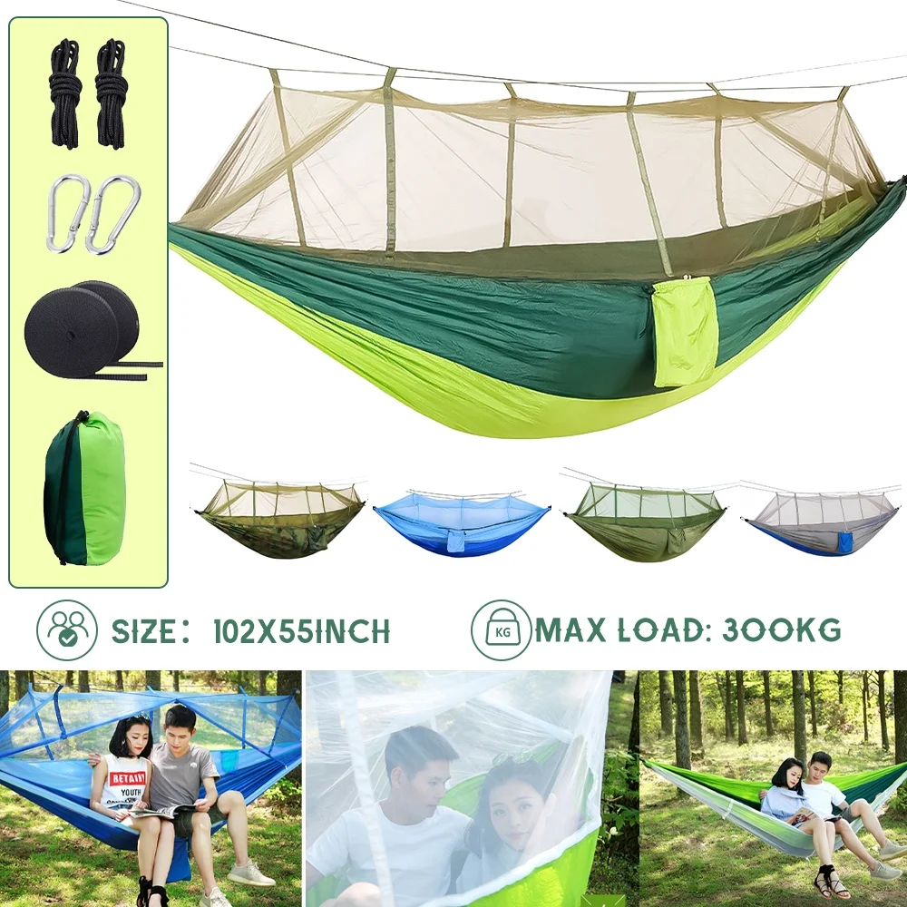 Camping Hammock with Mosquito Net, Portable Double/Single Travel Hammock Insect Netting 210T Nylon Hammock Swing for Backyard Garden Camping Backpacking Survival Travel (Camo)