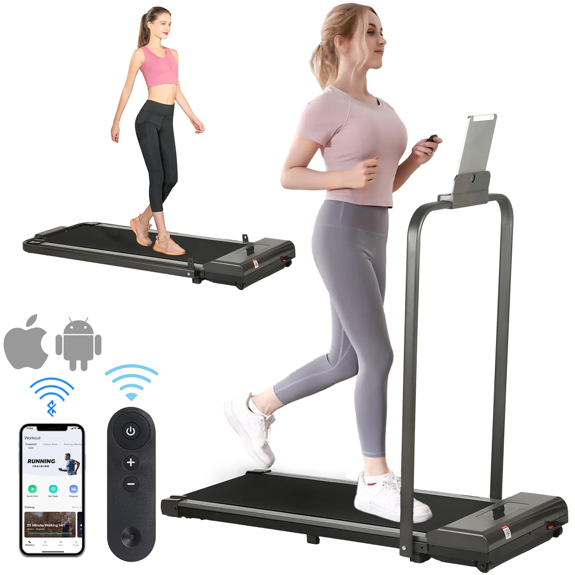 Tertran 2 in 1 Folding Treadmill 3.0HP Under Desk Electric Treadmill Installation-Free with Remote Control APP Control and LED Display, Walking Jogging for Home Office – Grey