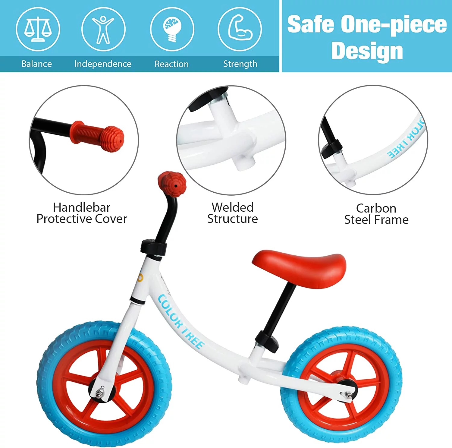 Lightweight Balance Bike Toddler Bike for 3-5 Year Old Boys and Girls, No Pedal Sport Training Bicycle with Adjustable Handlebar and Seat,Red & Blue