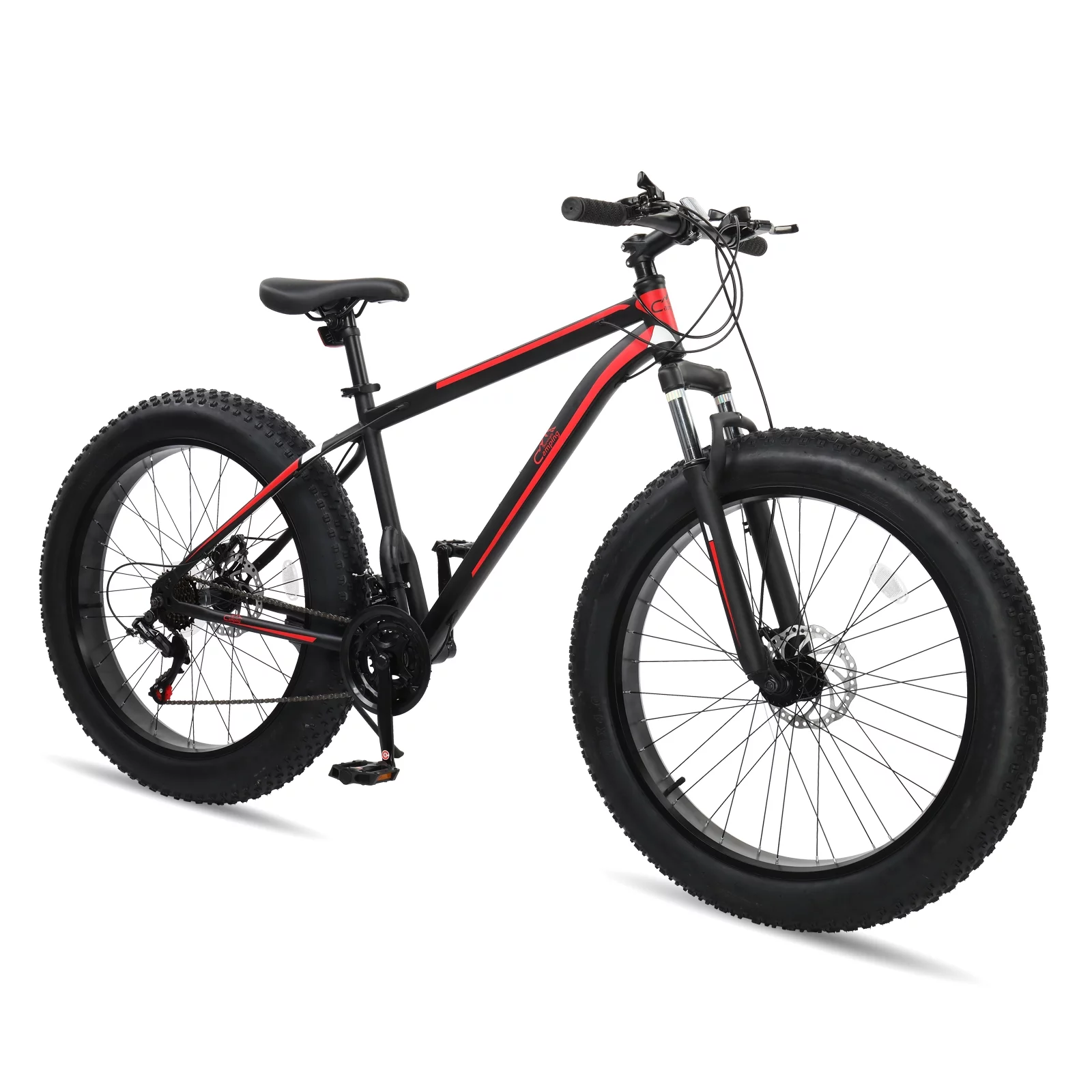 Ktaxon 26in Fat Tire Mountain Bike, 21 Speeds Shimano Drivetrain, High Carbon Steel, Red Black