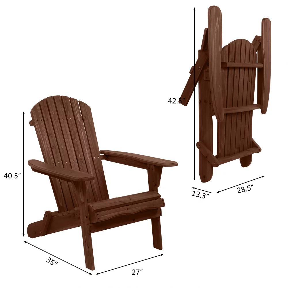 Ktaxon Patio Wood Adirondack Chair, Garden Chaise Chair Outdoor Folding Chair, Carbonized Color