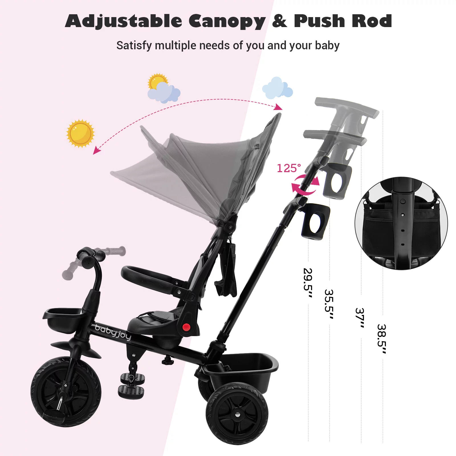 Infans 4-in-1 Toddler Tricycle Reversible Baby Trike W/ Height Adjustable Push Handle